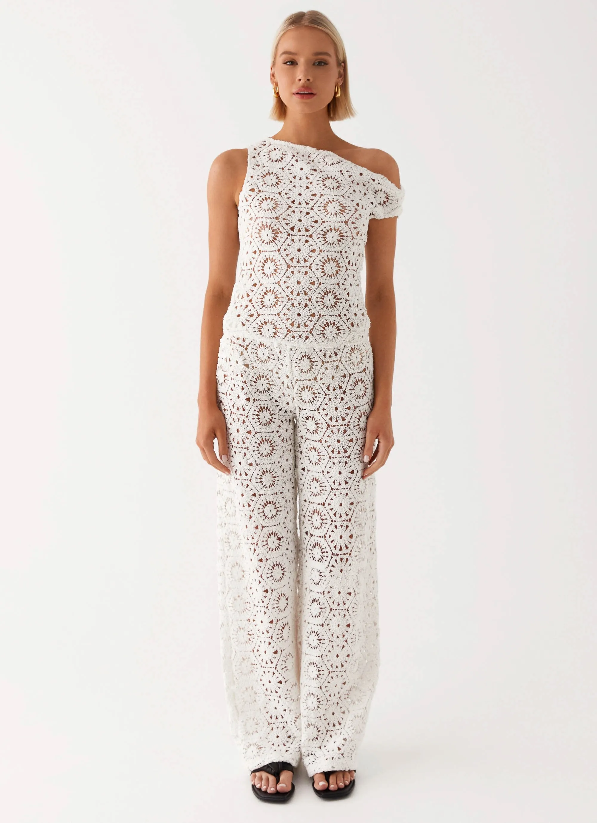 Ribbed Knit Fabric StretchFit Ibiza Crochet Top - Ivory