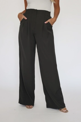 Malibu Wide Leg Pants - Dark Olive DoubleStitchedHem