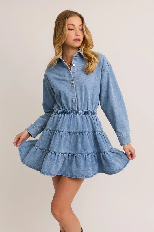 Charlie Denim Dress AllPurpose Design Oversized Collar