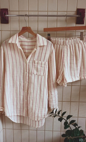 Flexible Waistband Adaptation Adjustable Hem Cuff Morning Stripe Short - Bone (FINAL SALE)