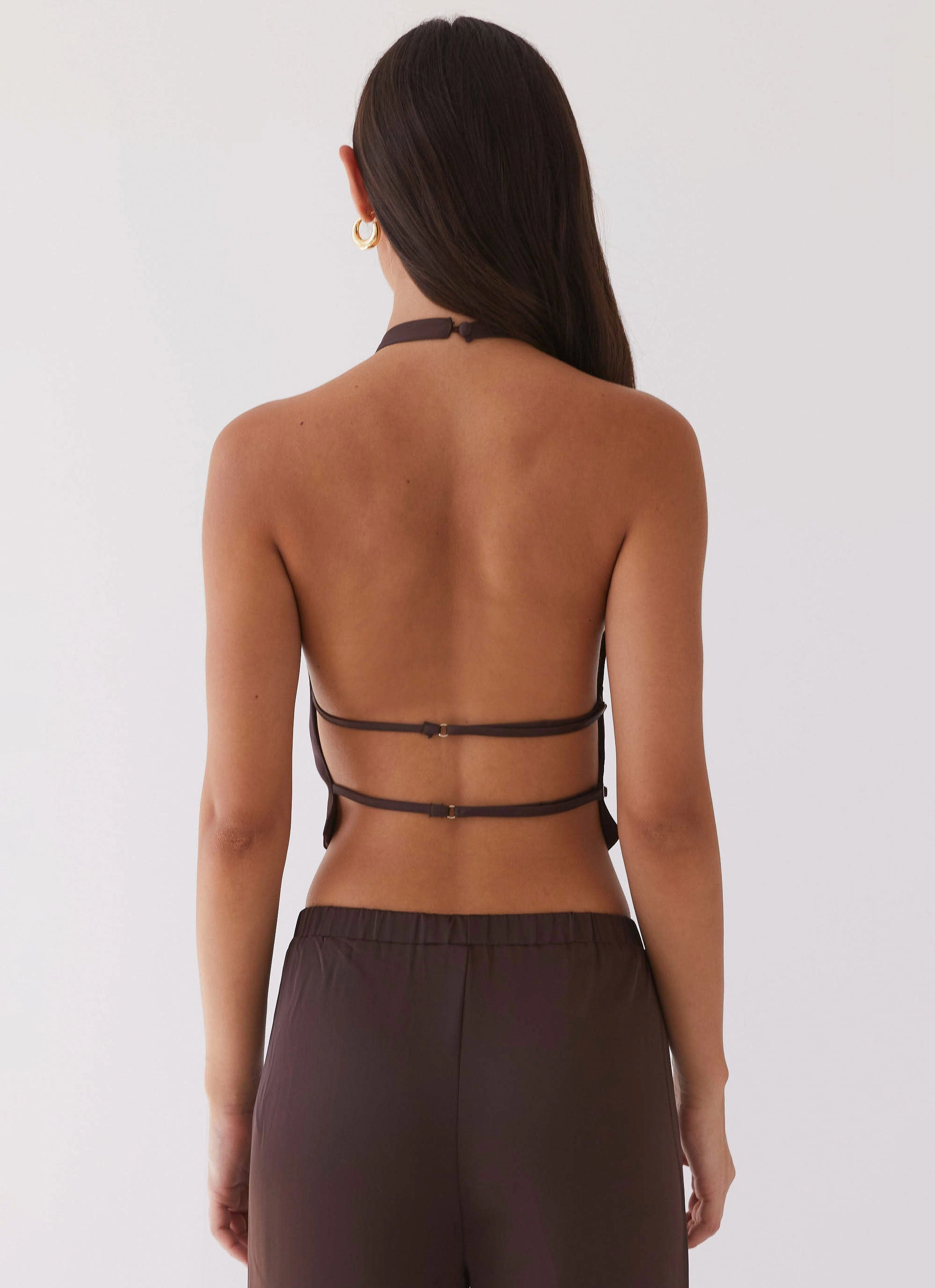 Odor Control Finish Bree Satin Halterneck Top - Brown