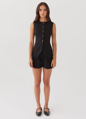 Side zipper Born For Bordeaux Linen Shorts - Black