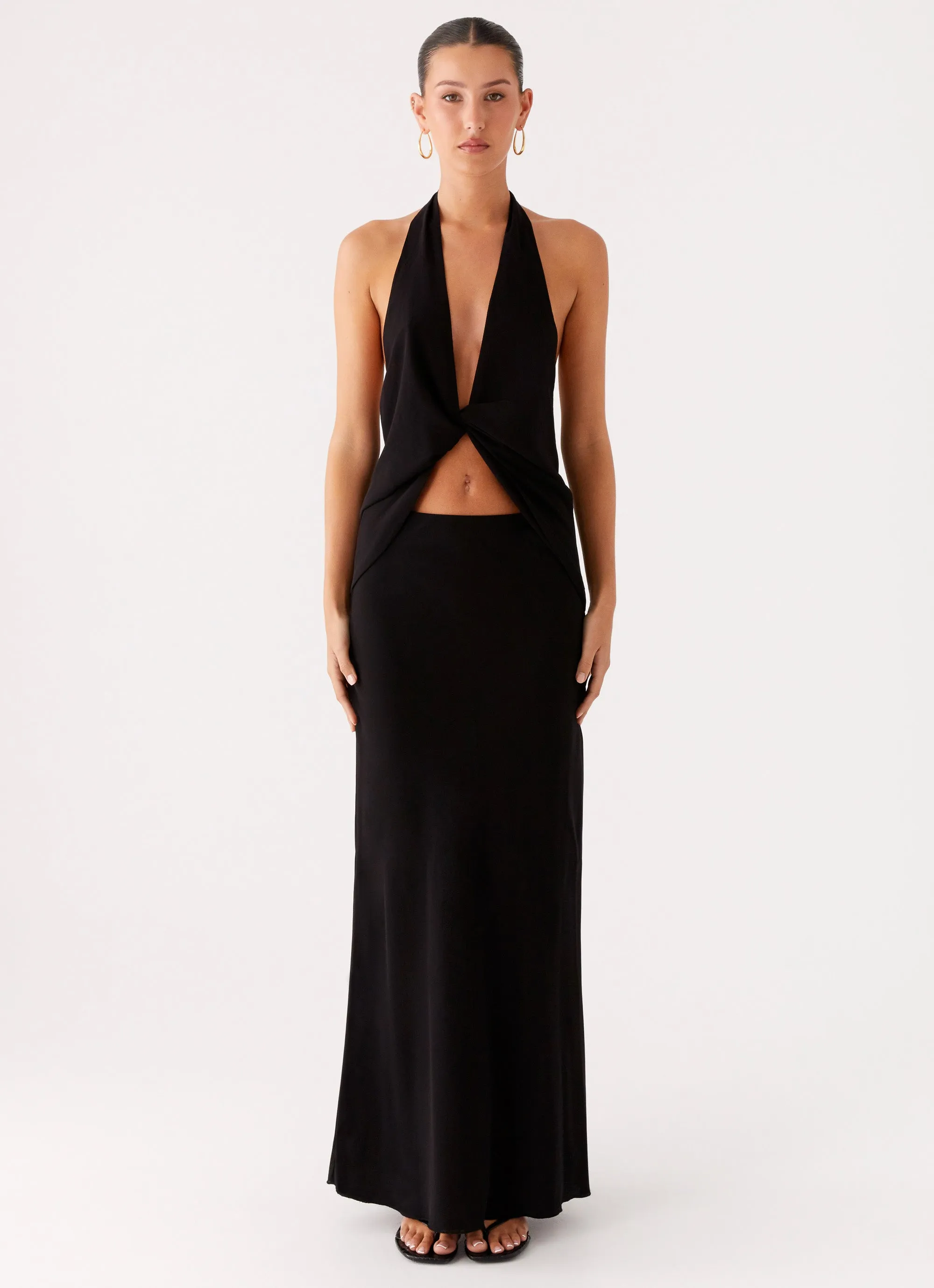 Michaella Chiffon Maxi Skirt - Black Tie Dye Style