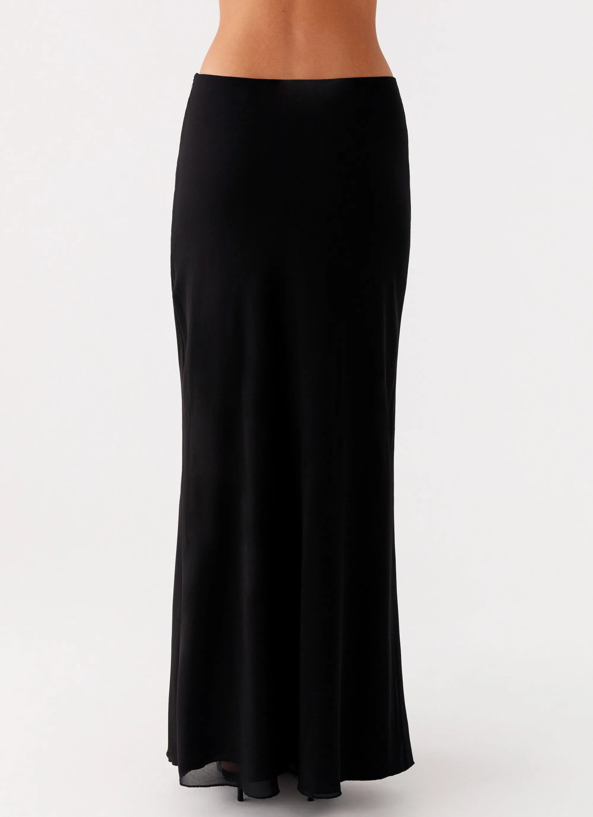 Fitted Cut Michaella Chiffon Maxi Skirt - Black