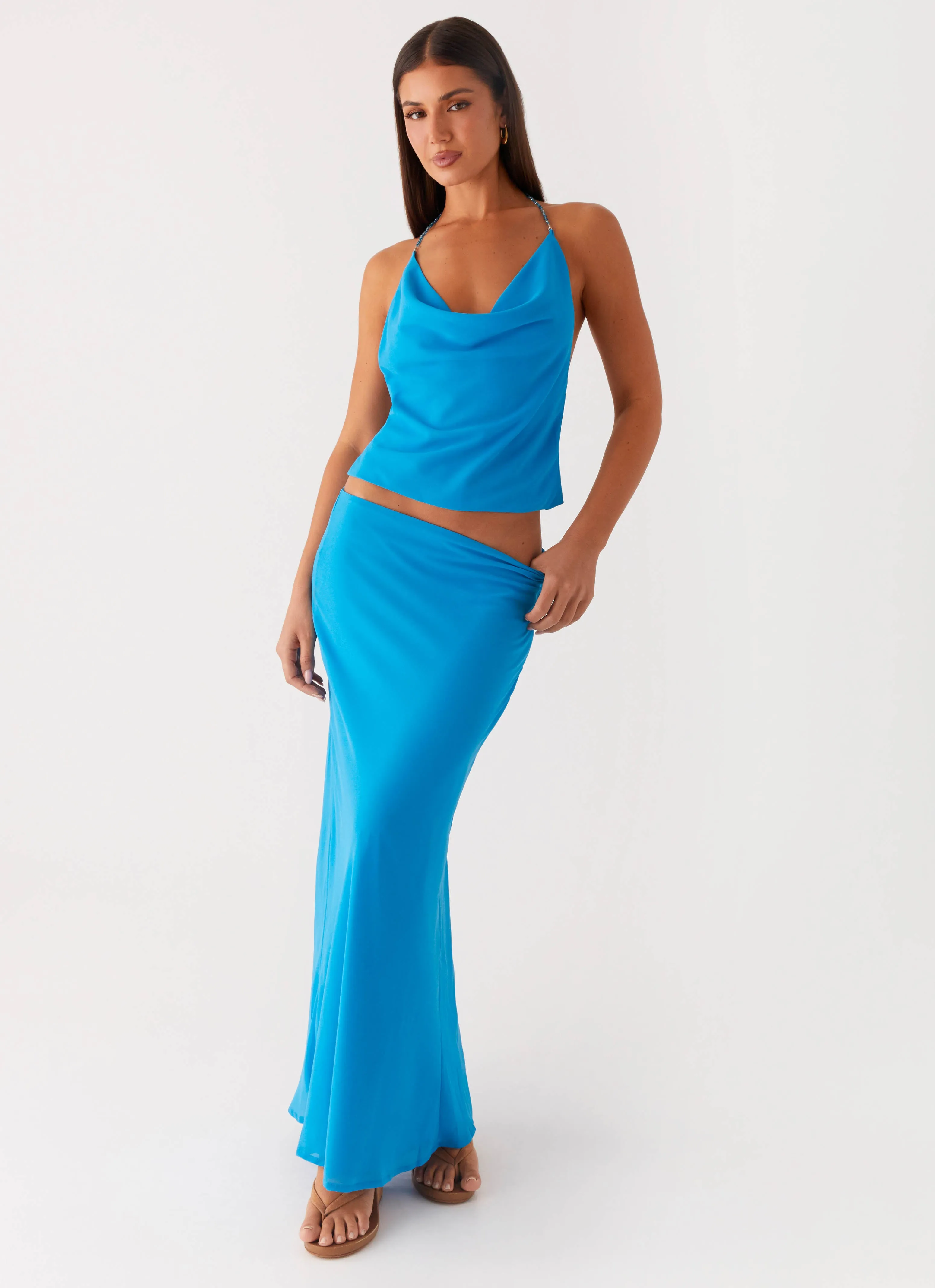 Minimalist Layering Subtle Look Another Life Chiffon Maxi Skirt - Turquoise