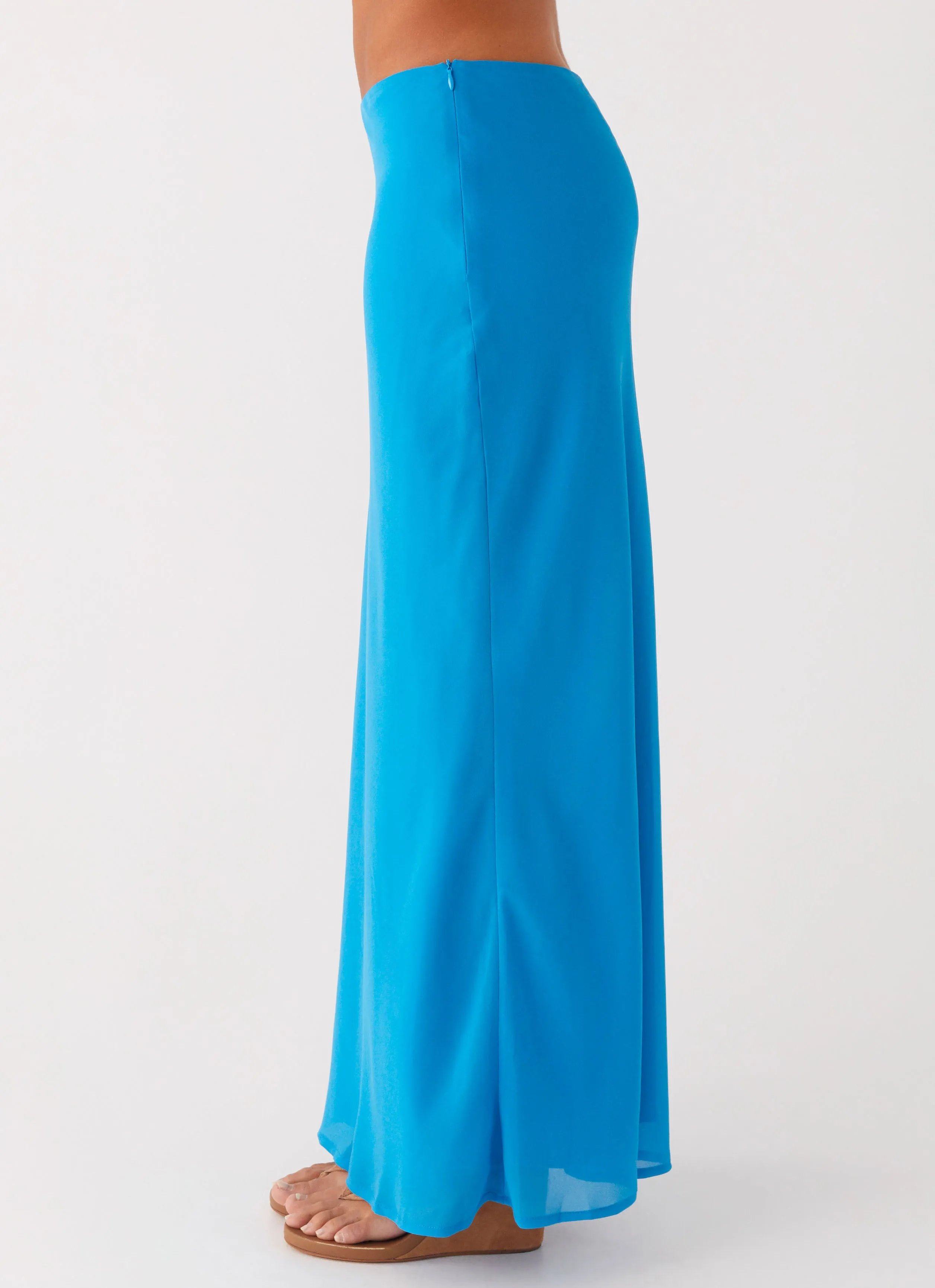 Another Life Chiffon Maxi Skirt - Turquoise No Ride Up Crisp Finish