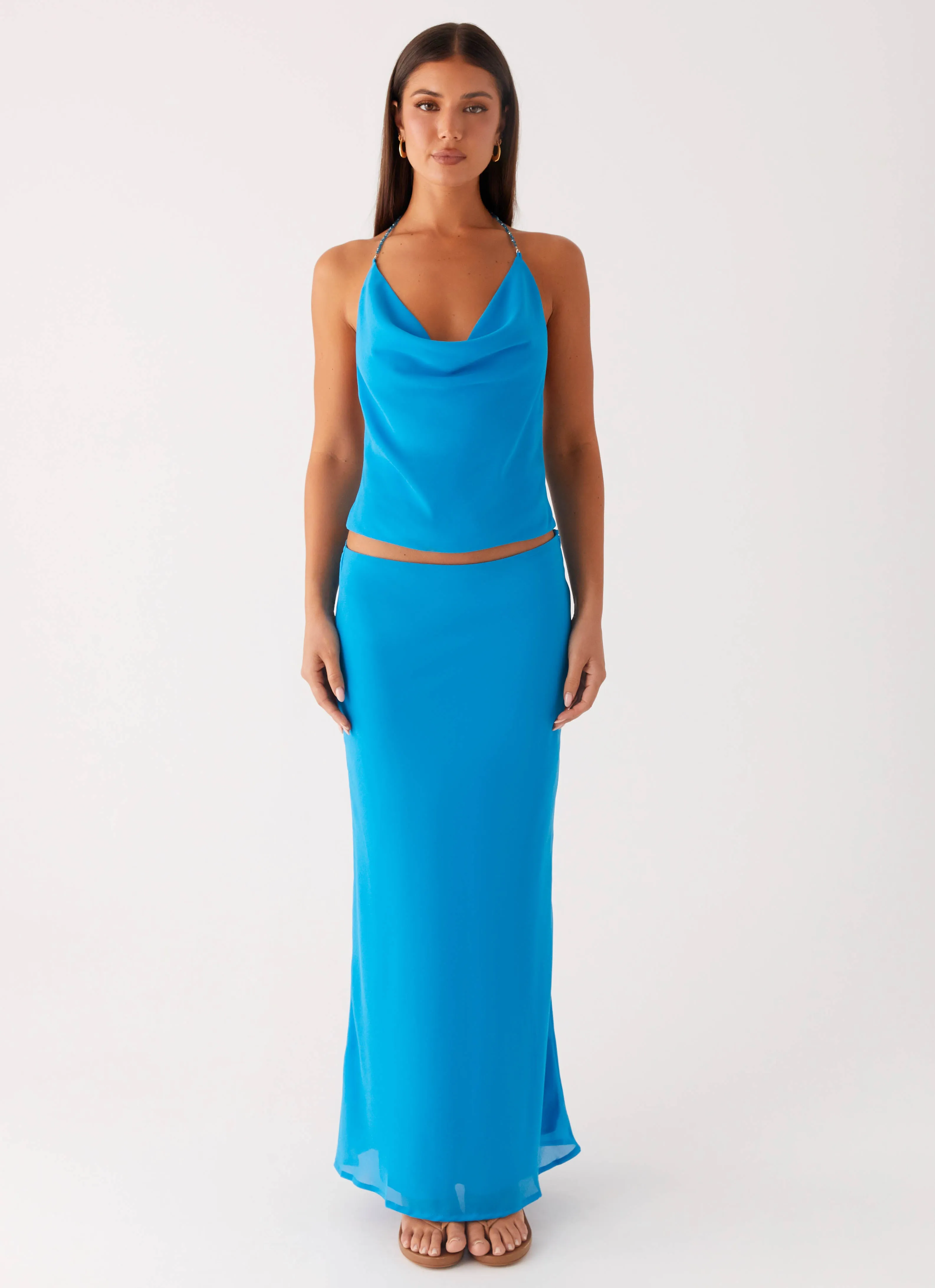 Twist Front Another Life Chiffon Maxi Skirt - Turquoise