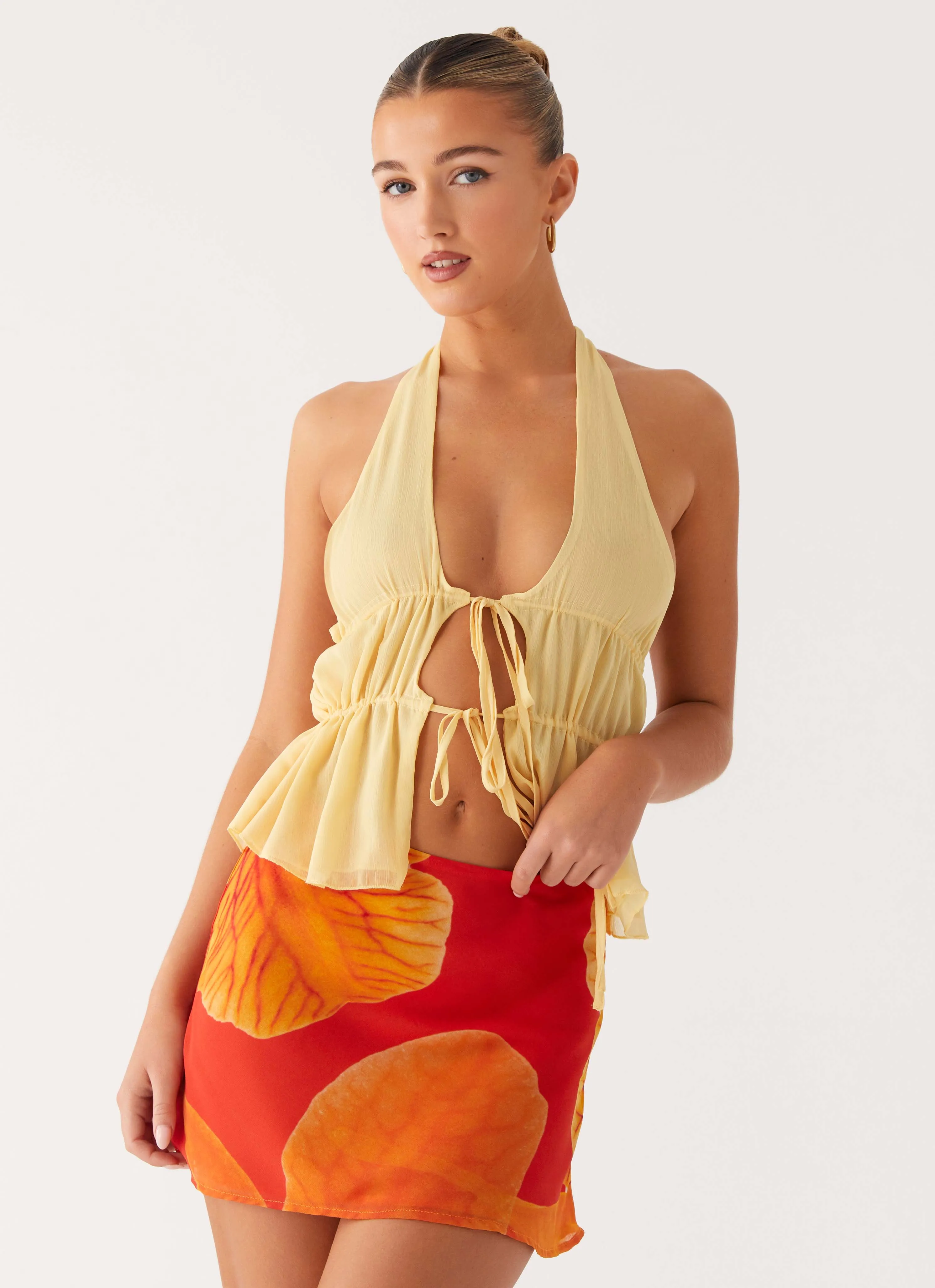 Breezy Palms Mini Skirt - Serene Orange Airy Feel