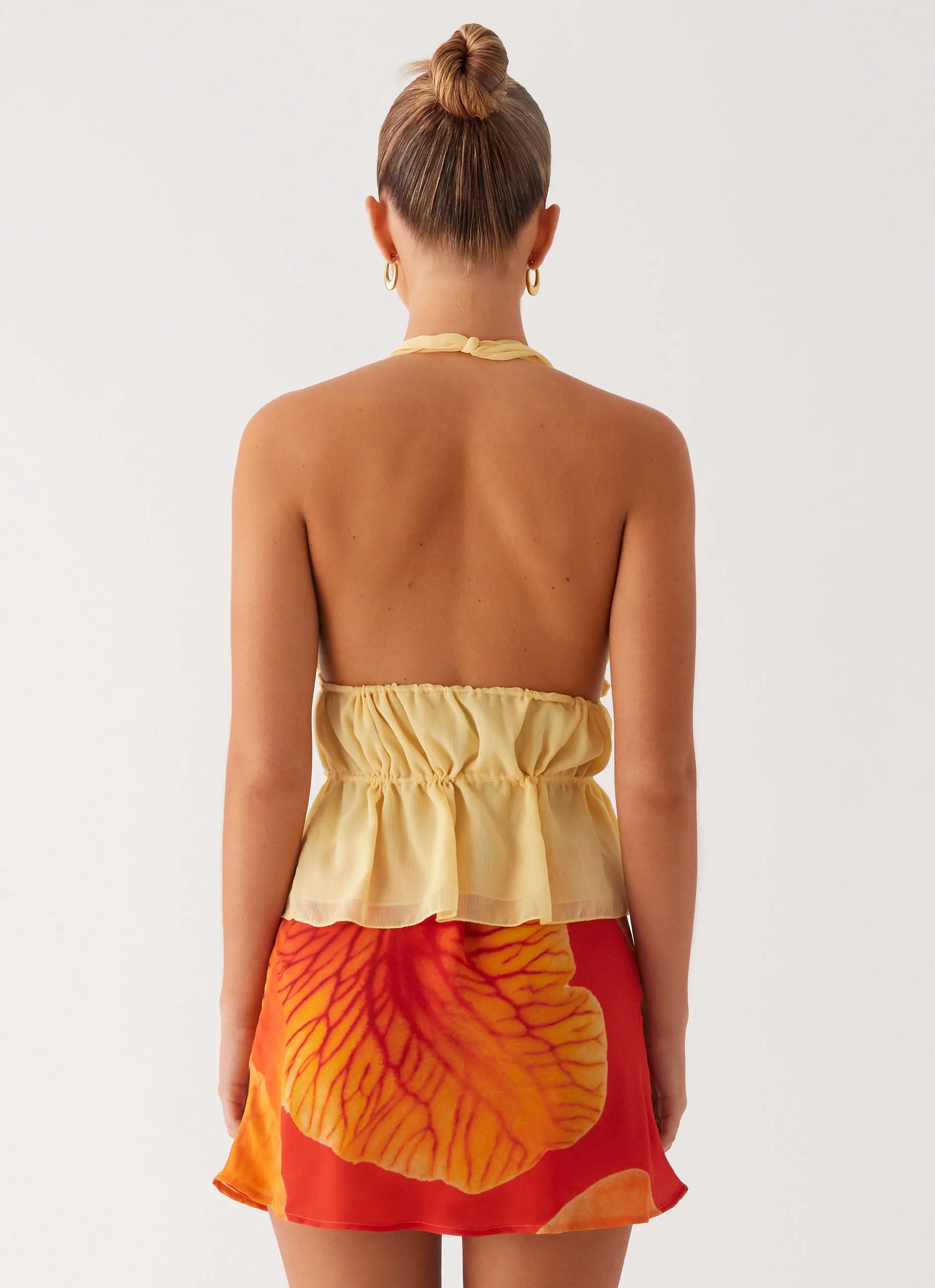 Stretchable Waist Breezy Palms Mini Skirt - Serene Orange