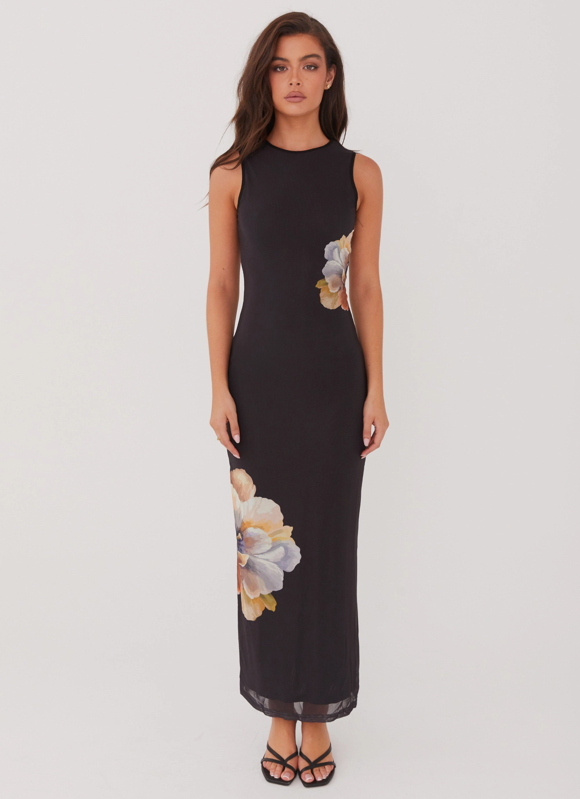 Side Effects Mesh Maxi Dress - Black Orchid Trend Focused Soft Colorway
