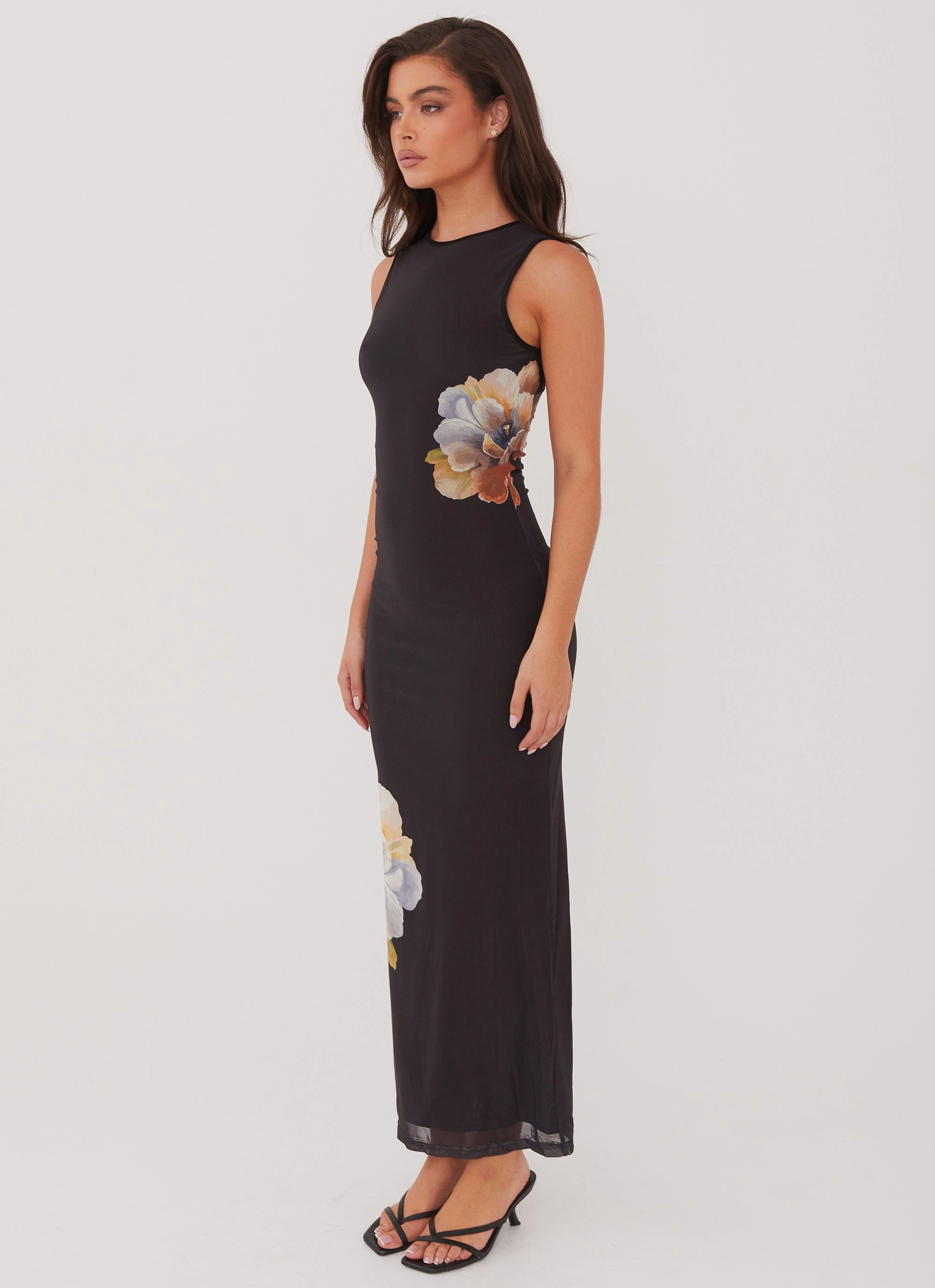 Subtle Detail Side Effects Mesh Maxi Dress - Black Orchid