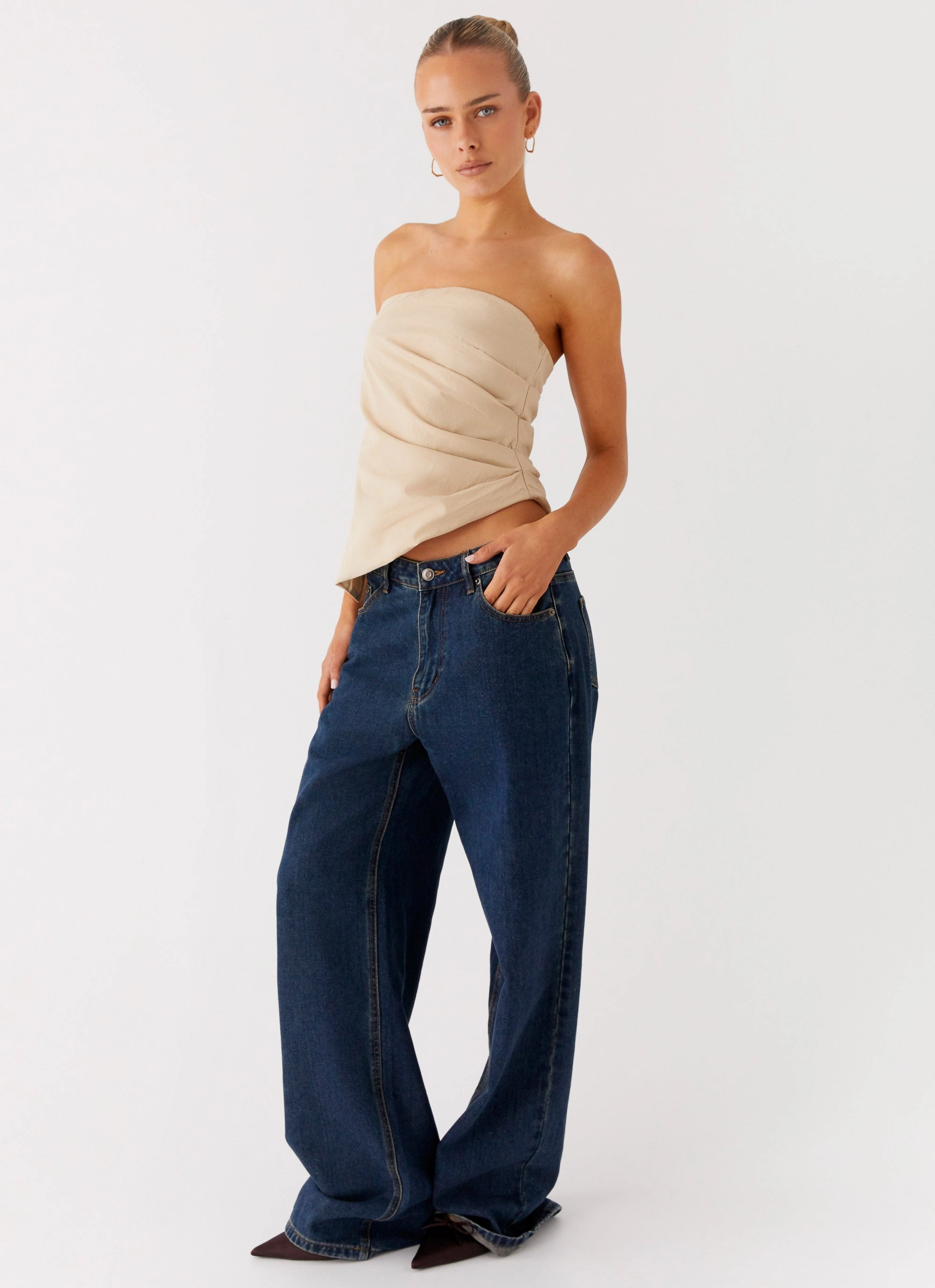 SeamlessConstruction Casual Sweater Briana Strapless Top - Tan