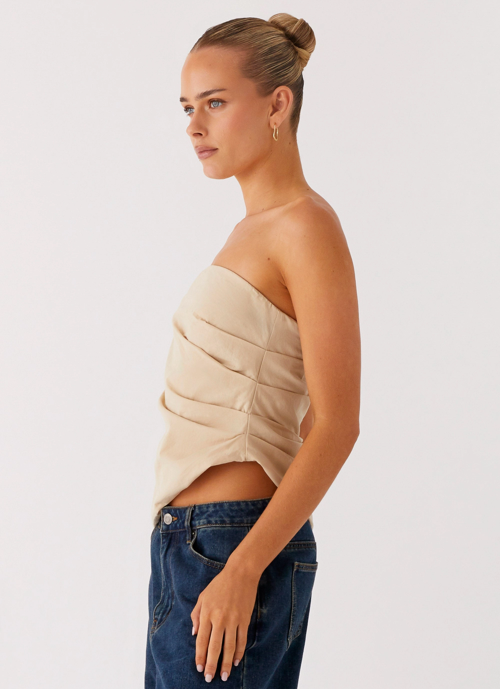 Briana Strapless Top - Tan slim fit Relaxed Tee