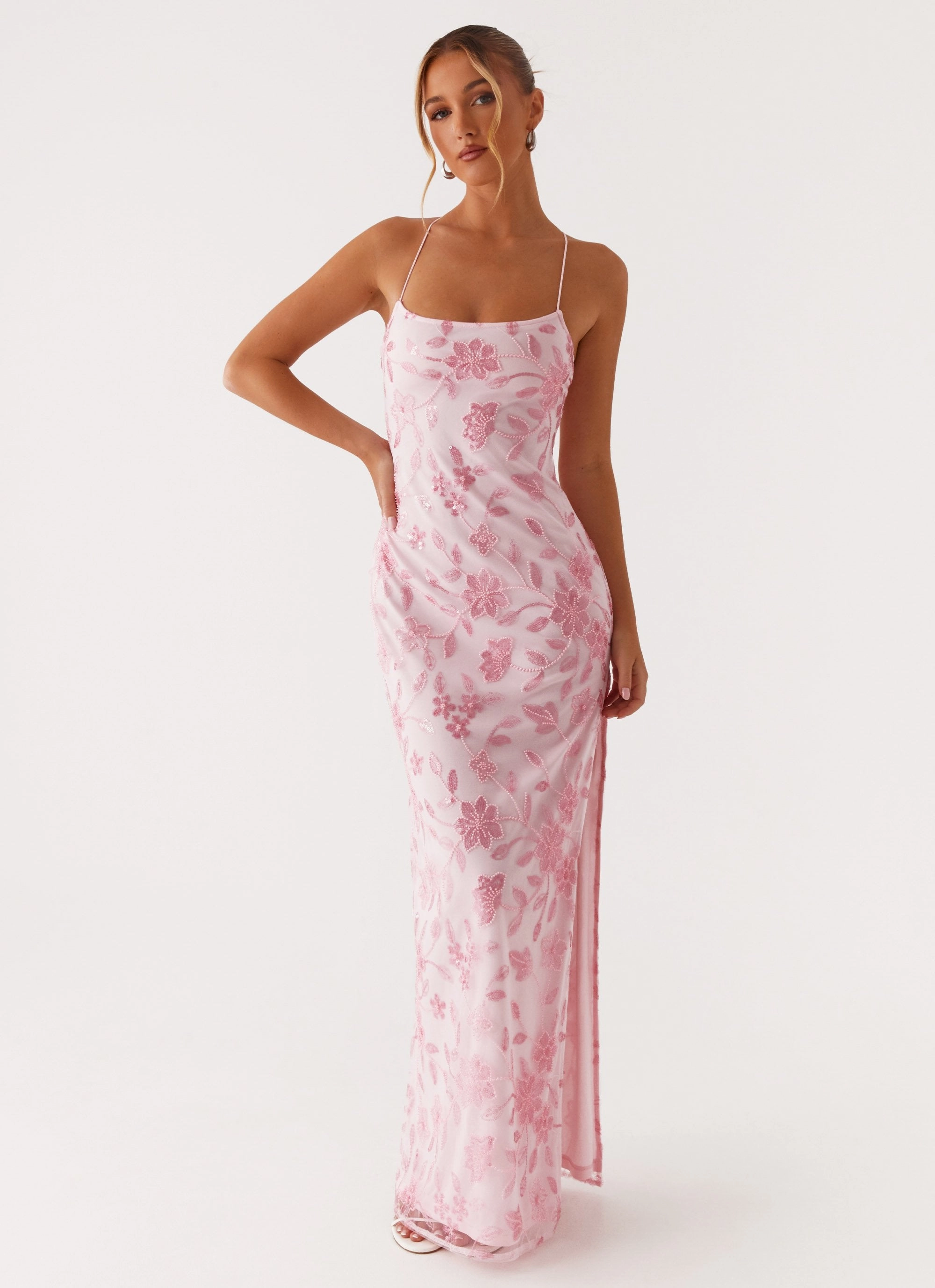 Comfortable Design Everyday Ready Bright Lights Beaded Maxi Dress - Pink