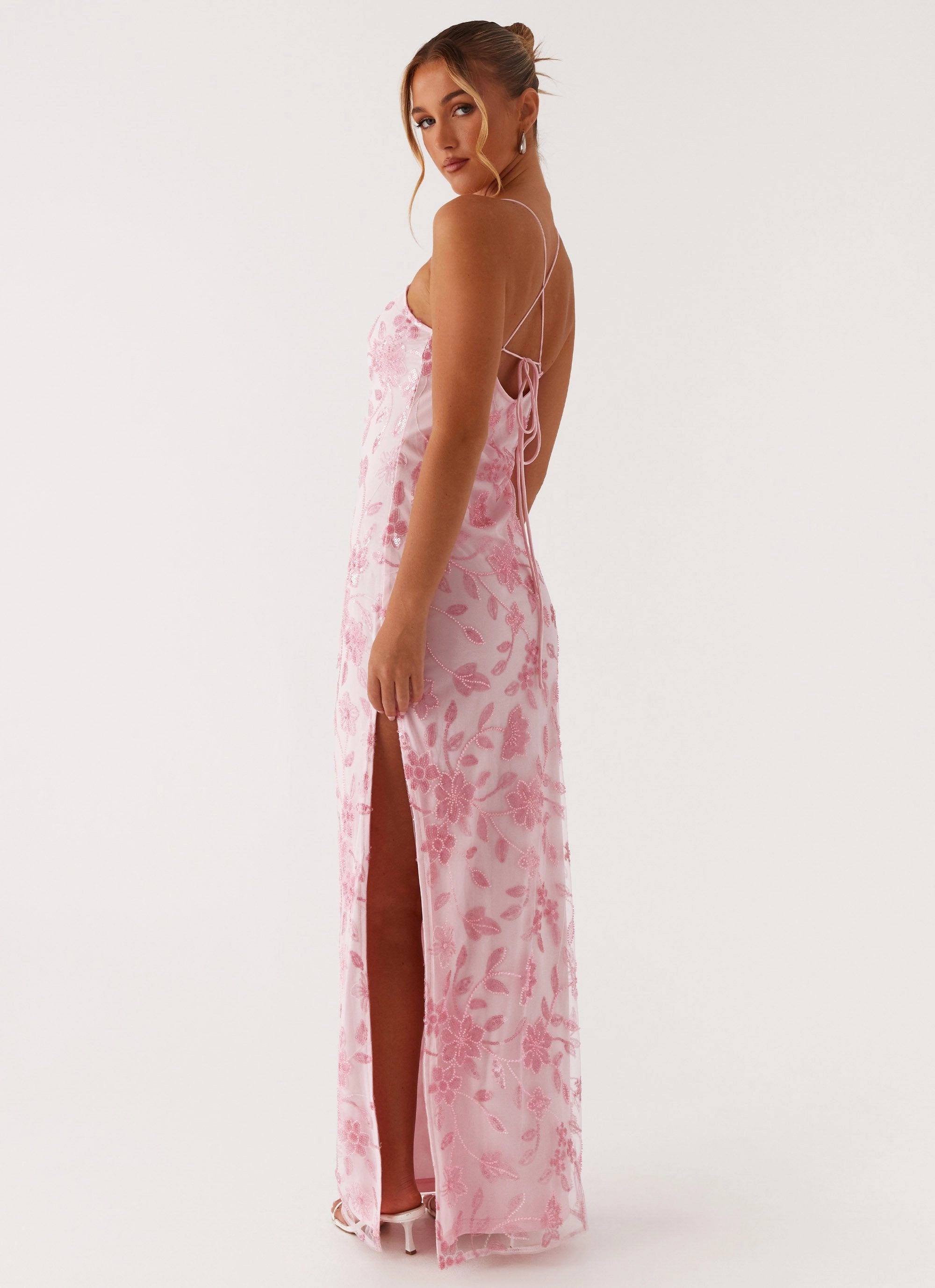 Bright Lights Beaded Maxi Dress - Pink Casual Style Wear Sleek Fit