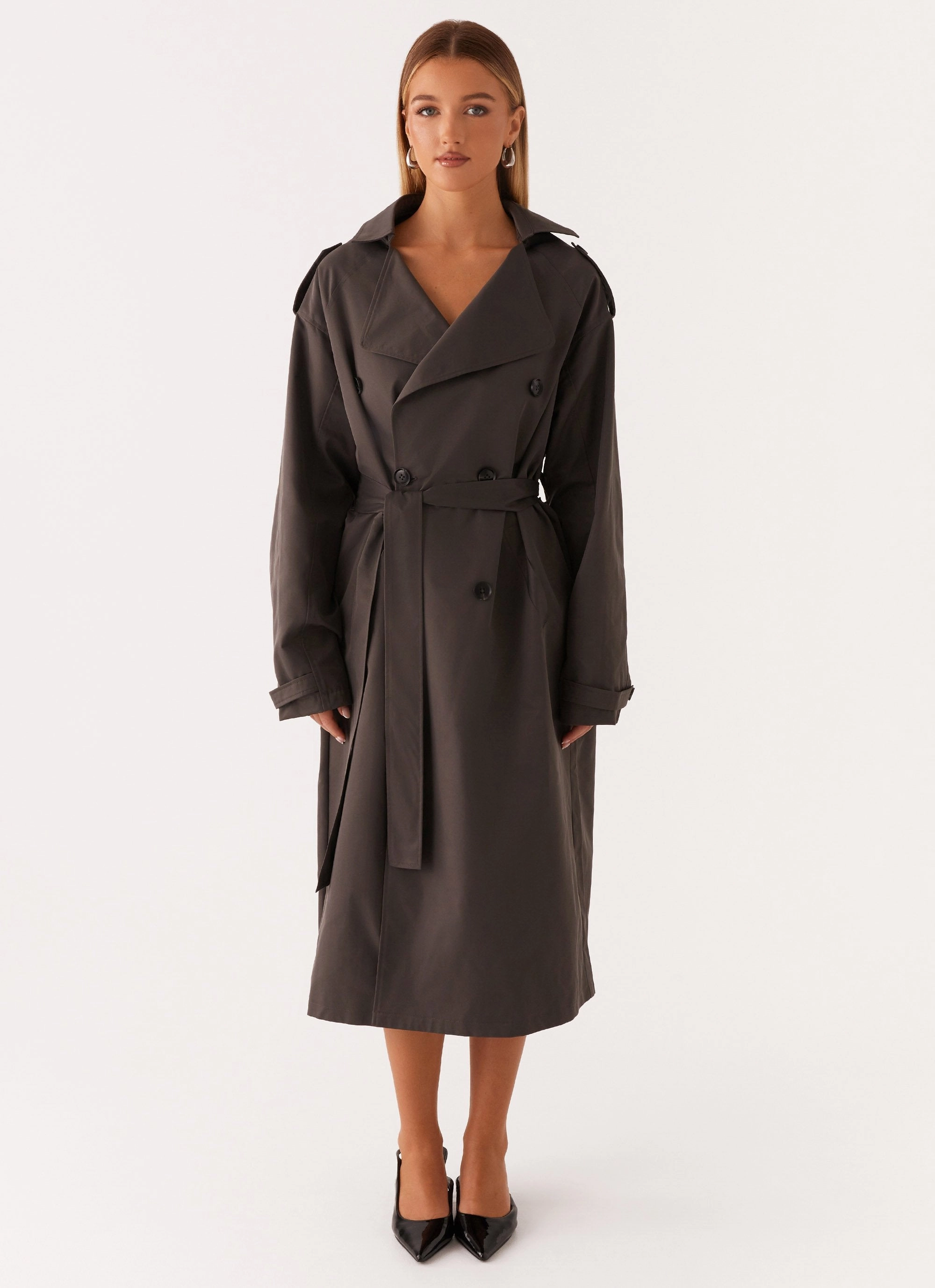 Transitional Look Brighton Oversized Trench Coat - Grey