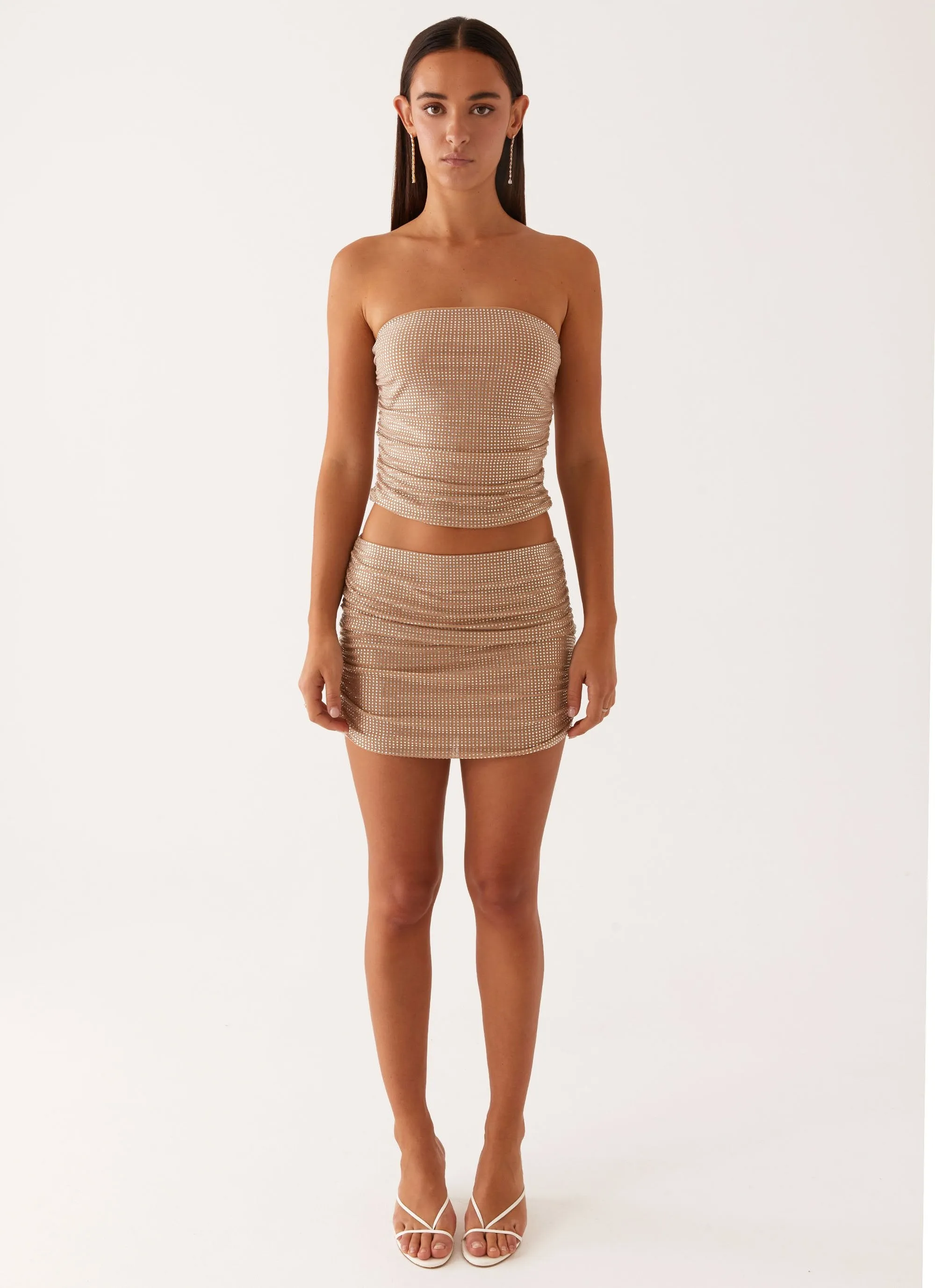 Breathable Lining Smooth Edging Brightside Rhinestone Mini Skirt - Silver