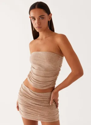 Brightside Rhinestone Mini Skirt - Silver Soft Flex All Day Look Crisscross Back Brightside Rhinestone Mini Skirt - Silver