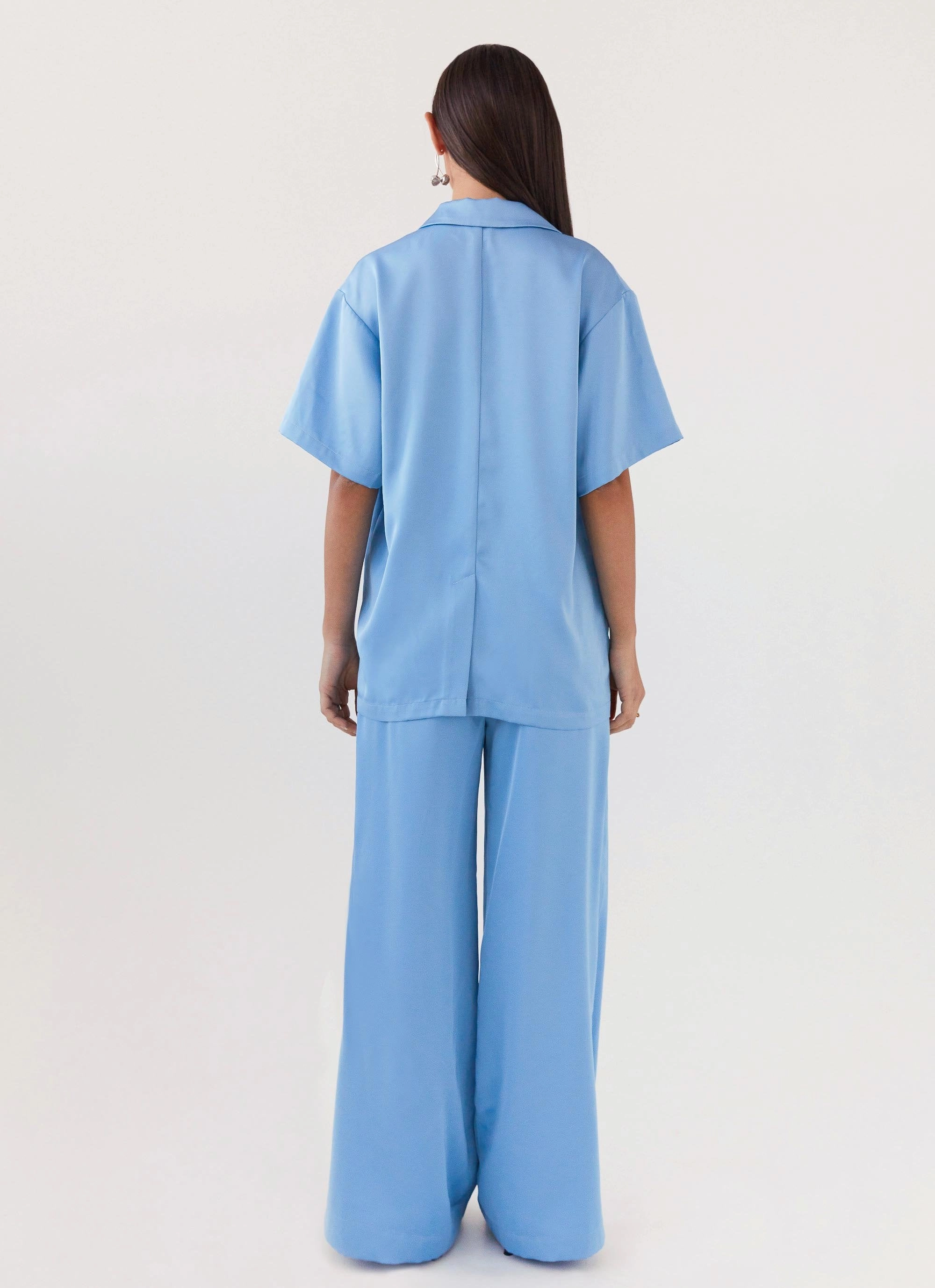 color block Brinkley Oversized Satin Shirt - Sky Blue