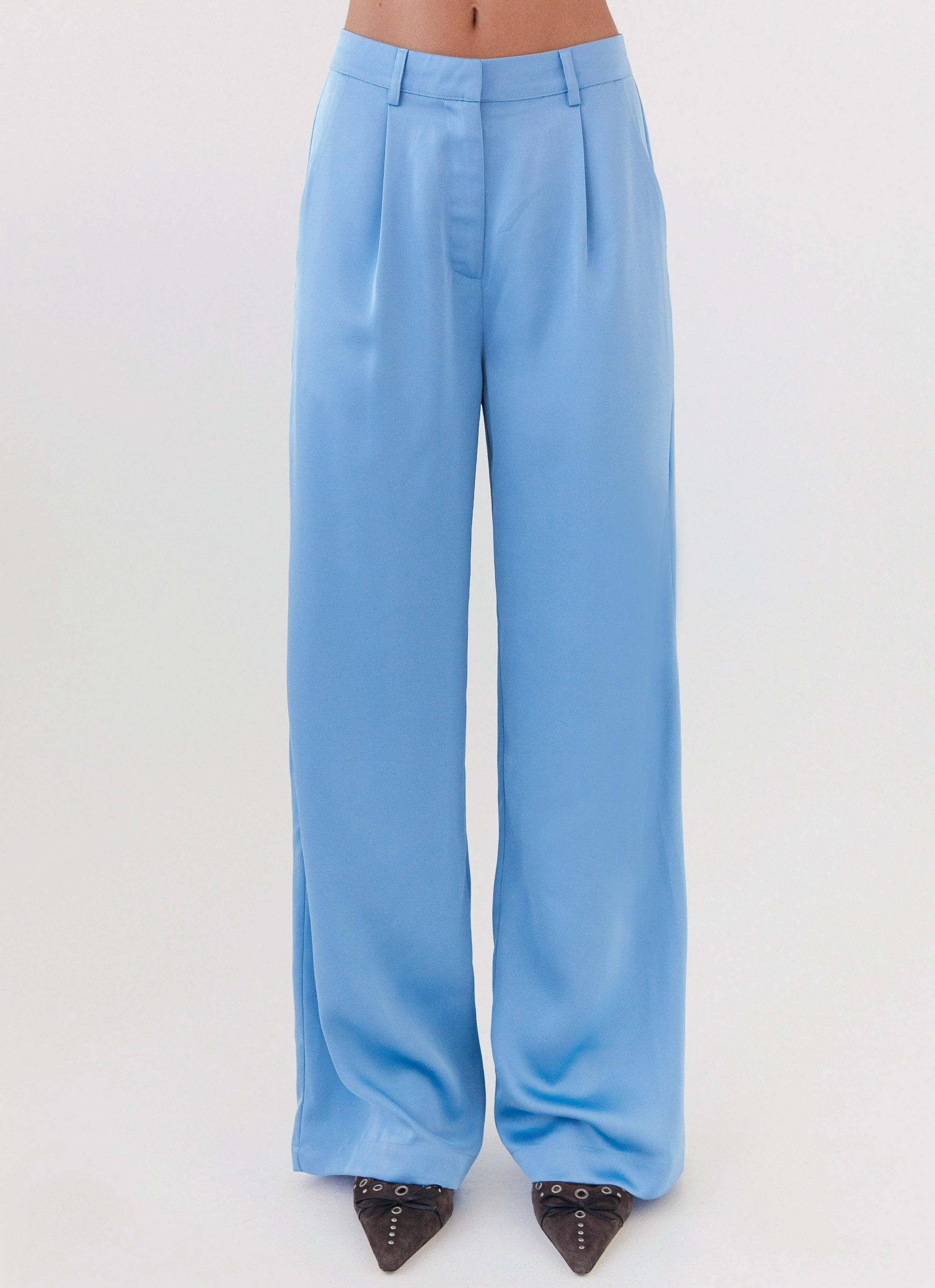 Autumn Vibe Rainy Day Brinkley Satin Pants - Blue