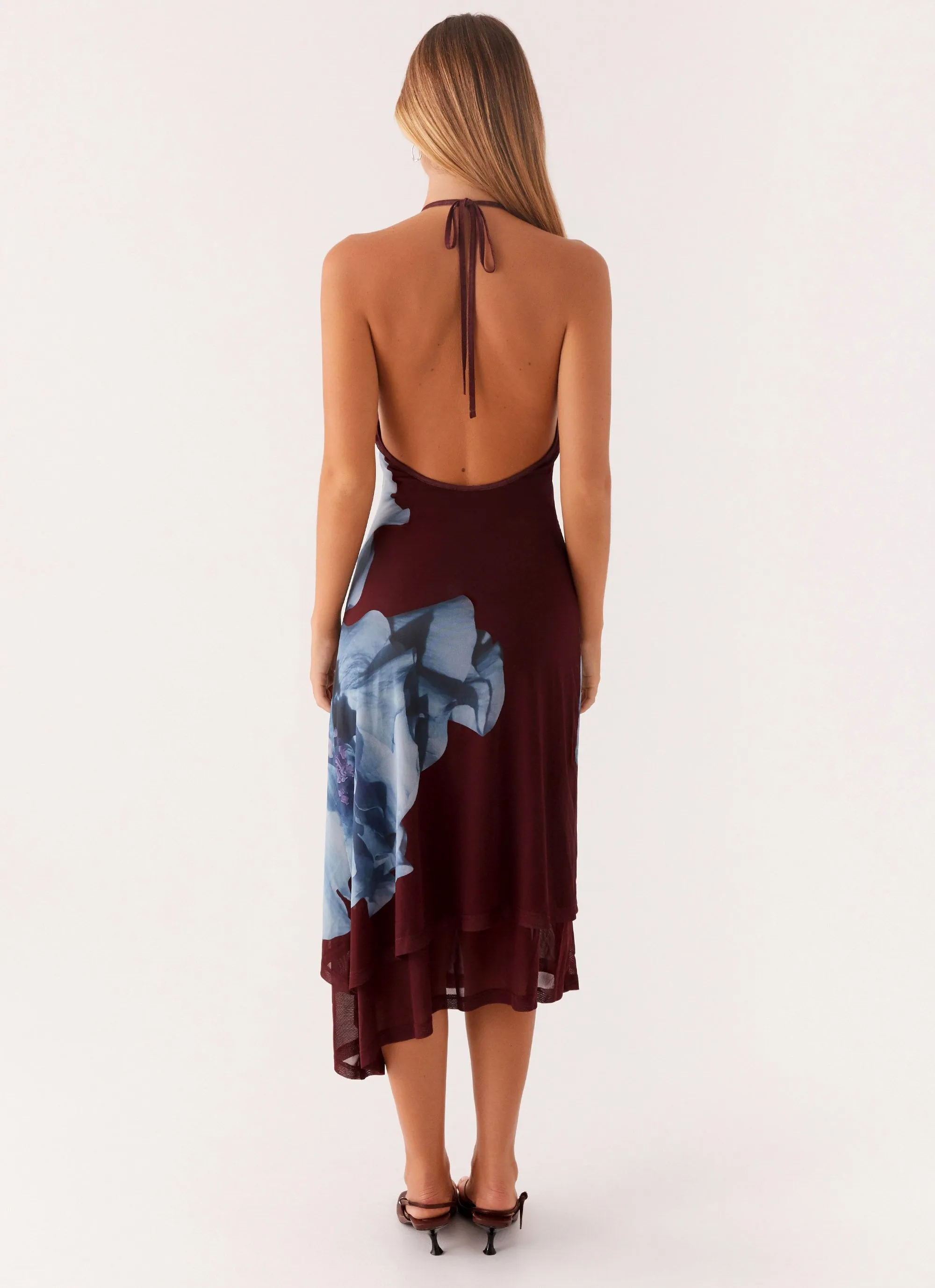 Workwear Approved Brinley Halterneck Midi Dress - Maroon Print