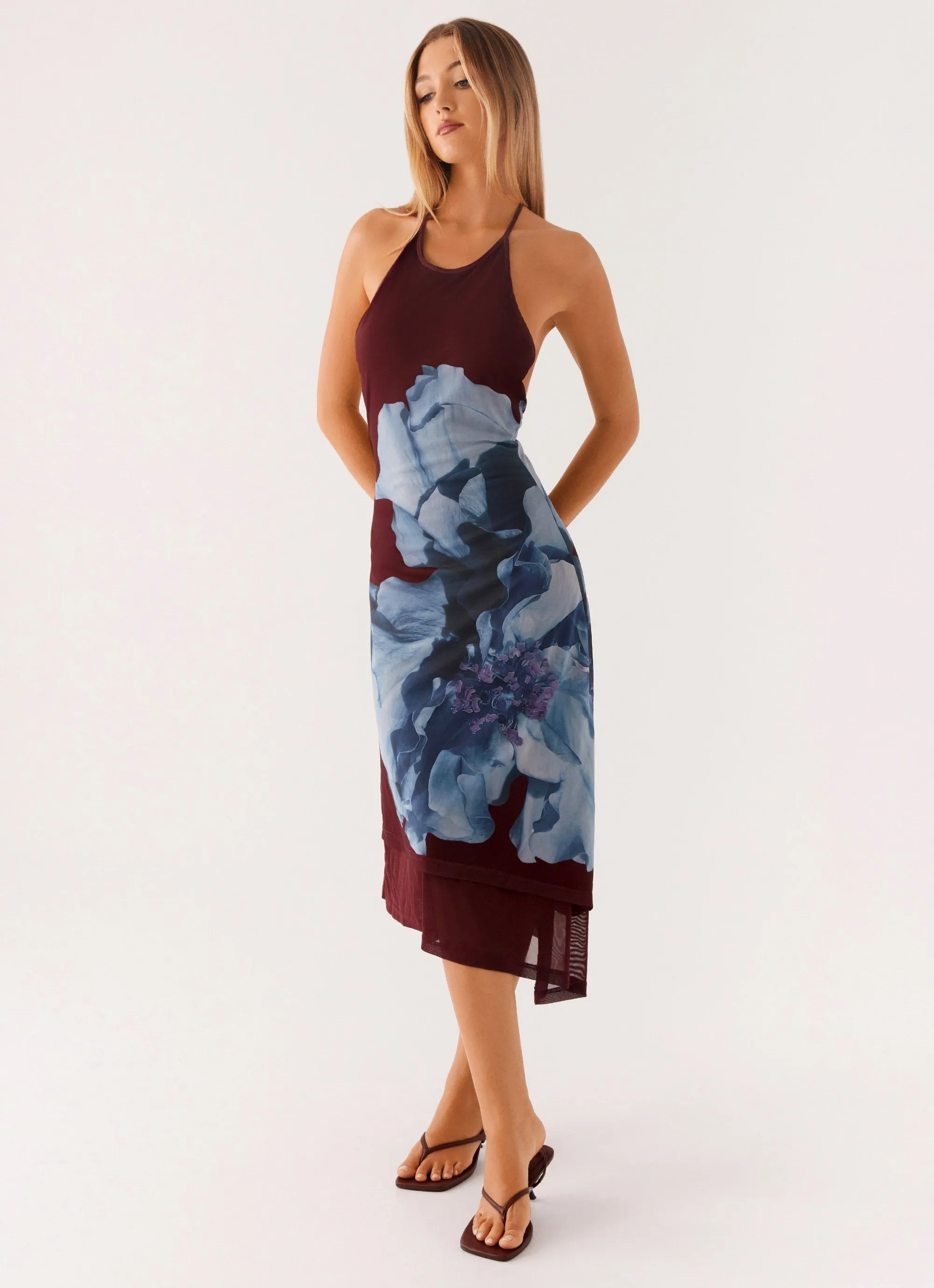 decorative element Nautical Look Brinley Halterneck Midi Dress - Maroon Print