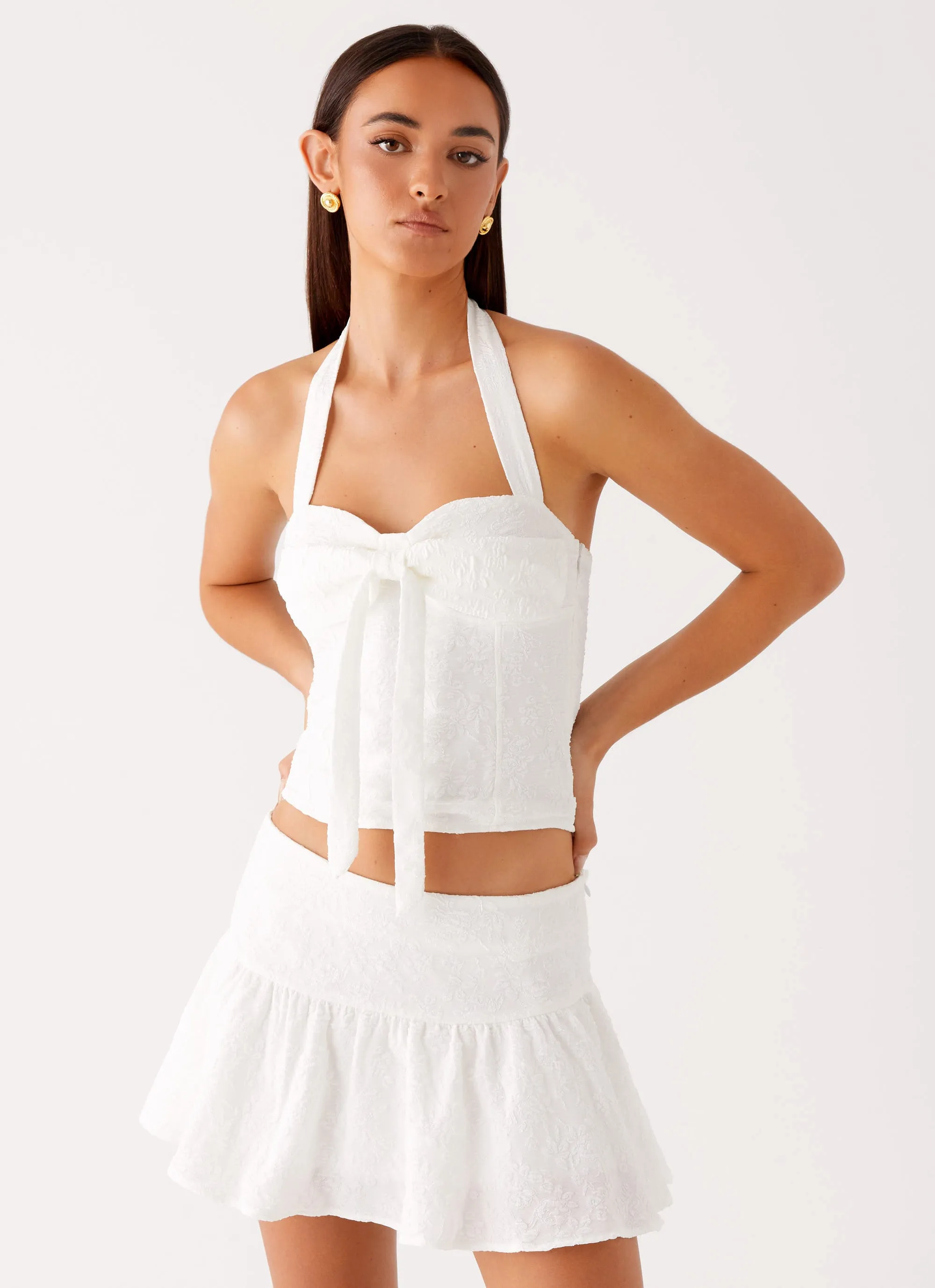Brissy Mini Skirt - White Detachable Tie