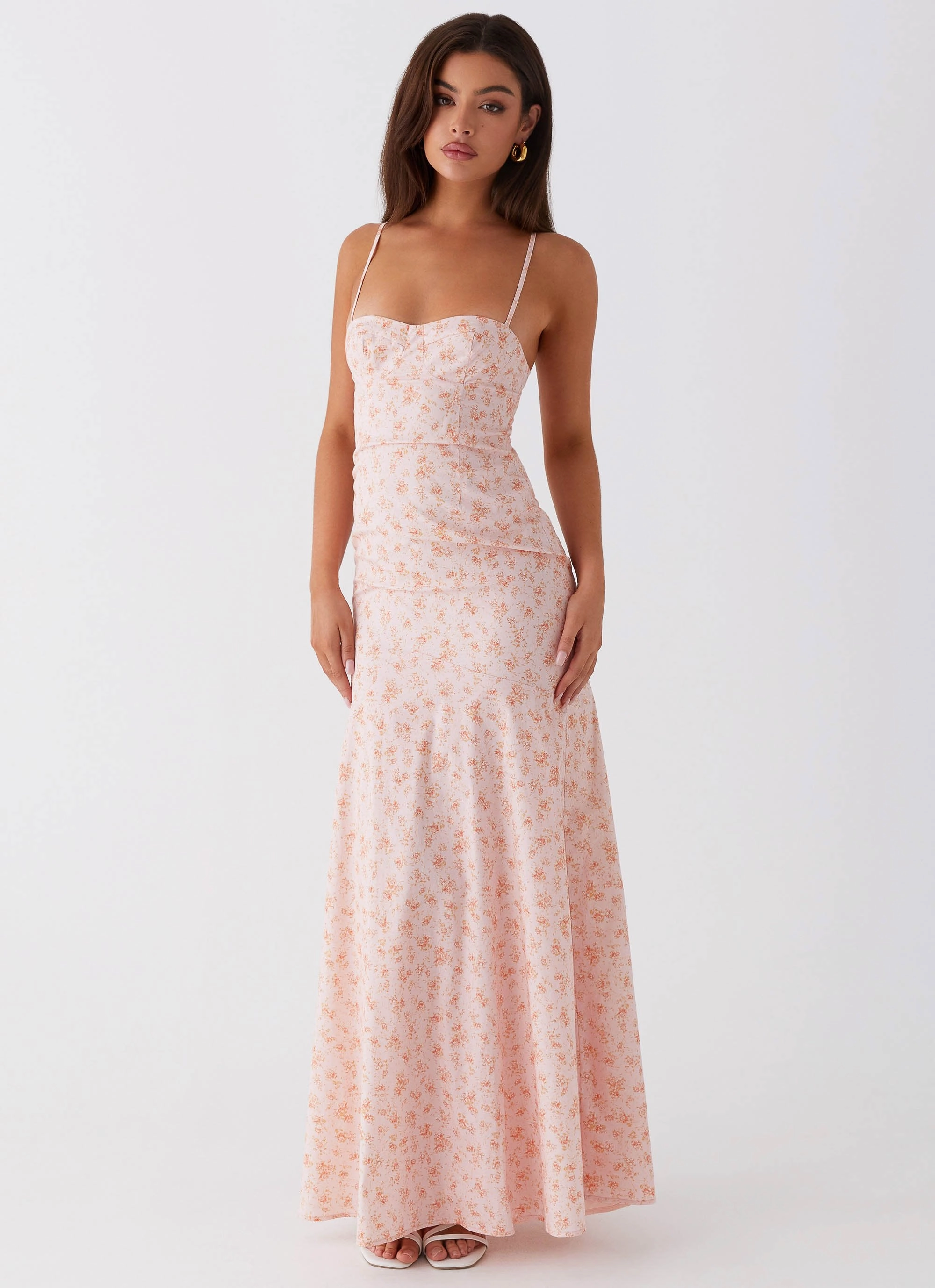 Britney Maxi Dress - Pink Ditsy Floral Subtle Detail Perfect Shape