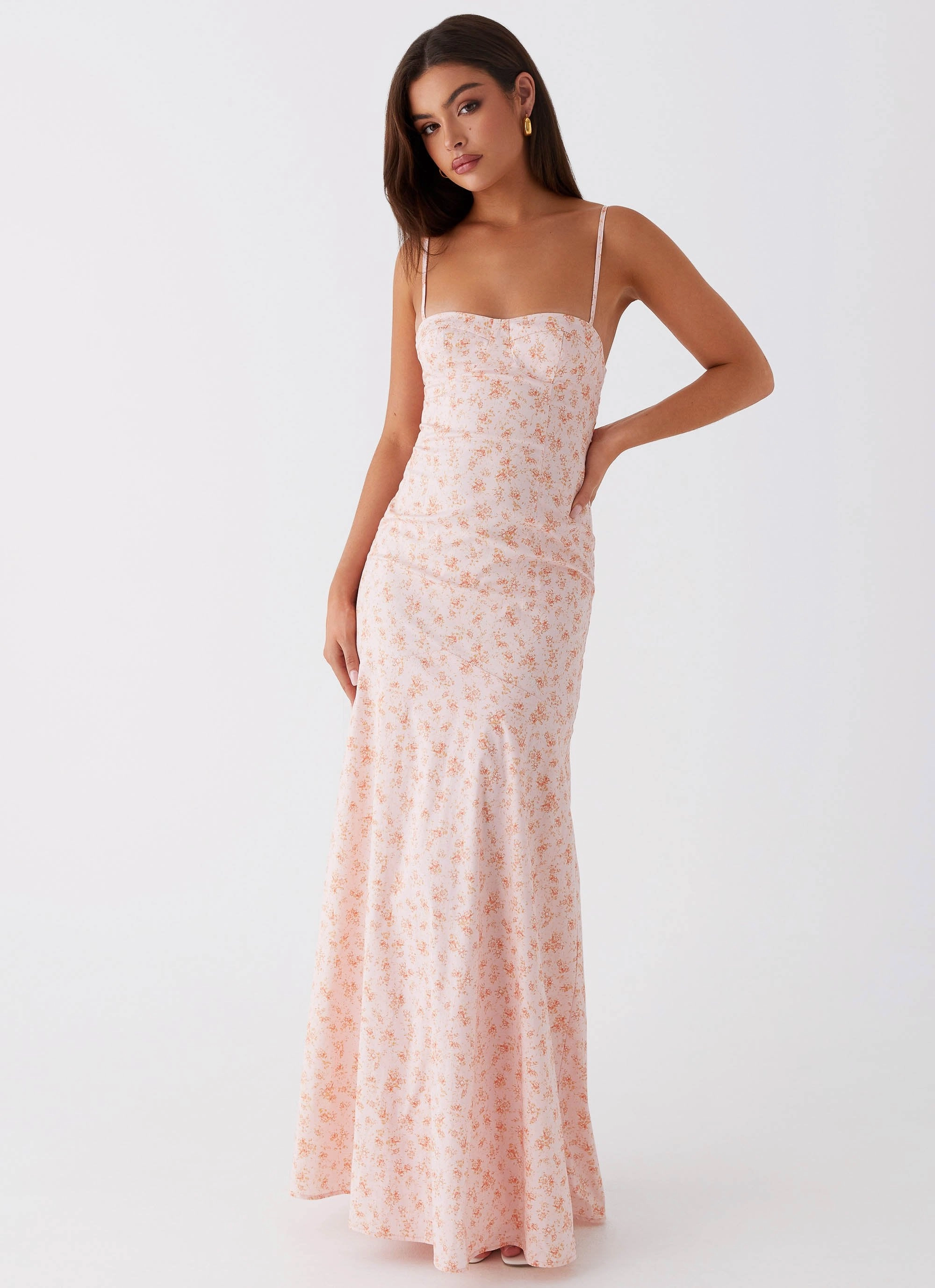 Britney Maxi Dress - Pink Ditsy Floral V-Neck Cool Fabric
