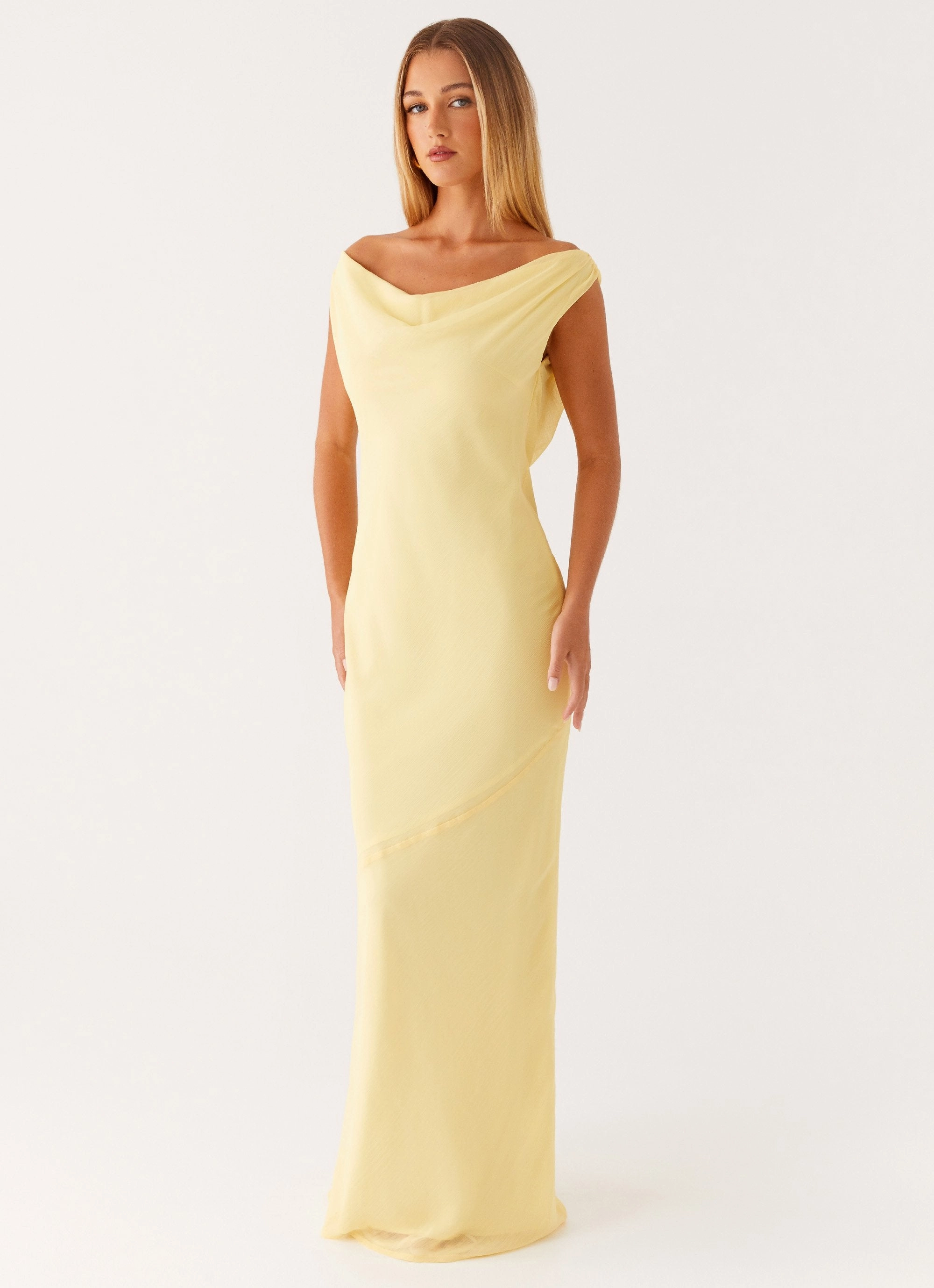 Brittany Chiffon Maxi Dress - Pastel Yellow Grace Walk Pure Lines