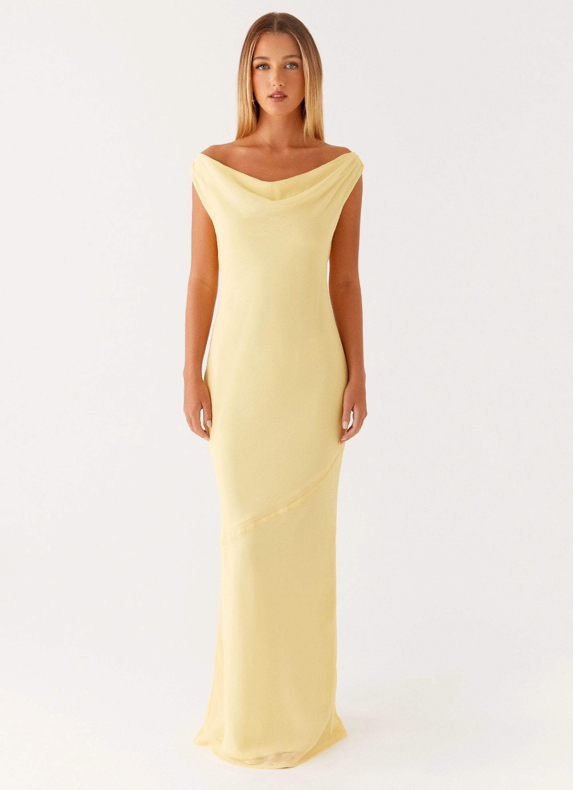 Formal-look Brittany Chiffon Maxi Dress - Pastel Yellow