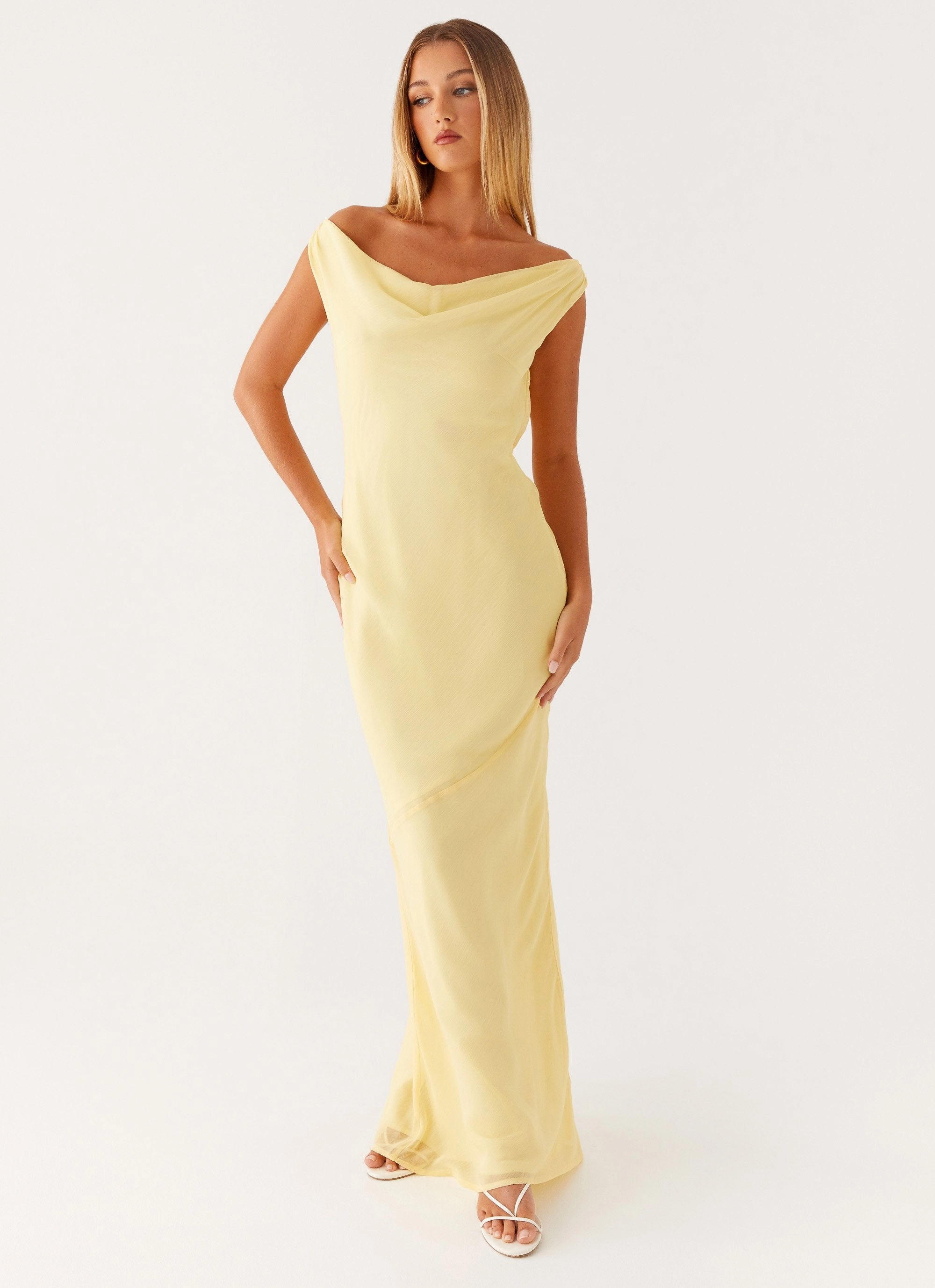 Brittany Chiffon Maxi Dress - Pastel Yellow Comfortable and Flattering