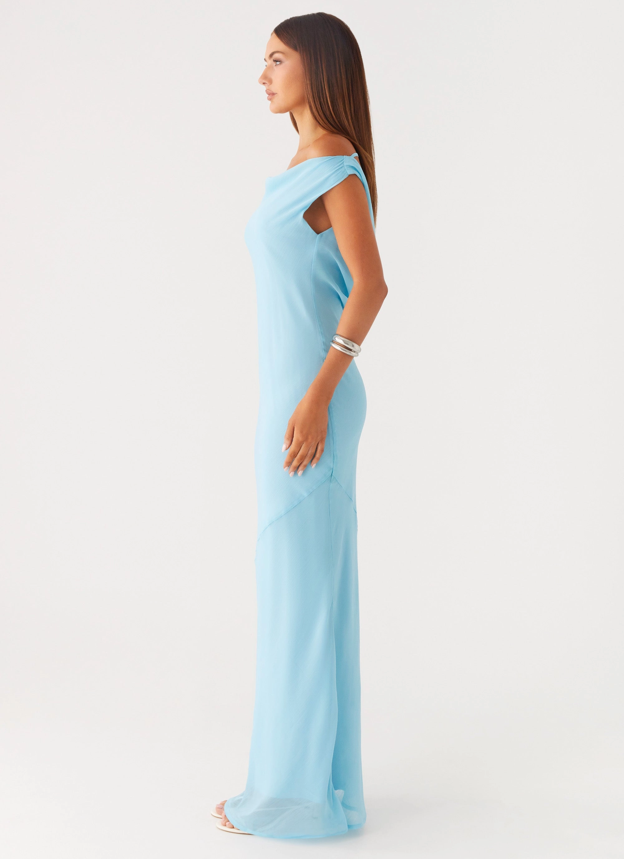 Brittany Chiffon Maxi Dress - Turquoise Style Ease Fitted waist