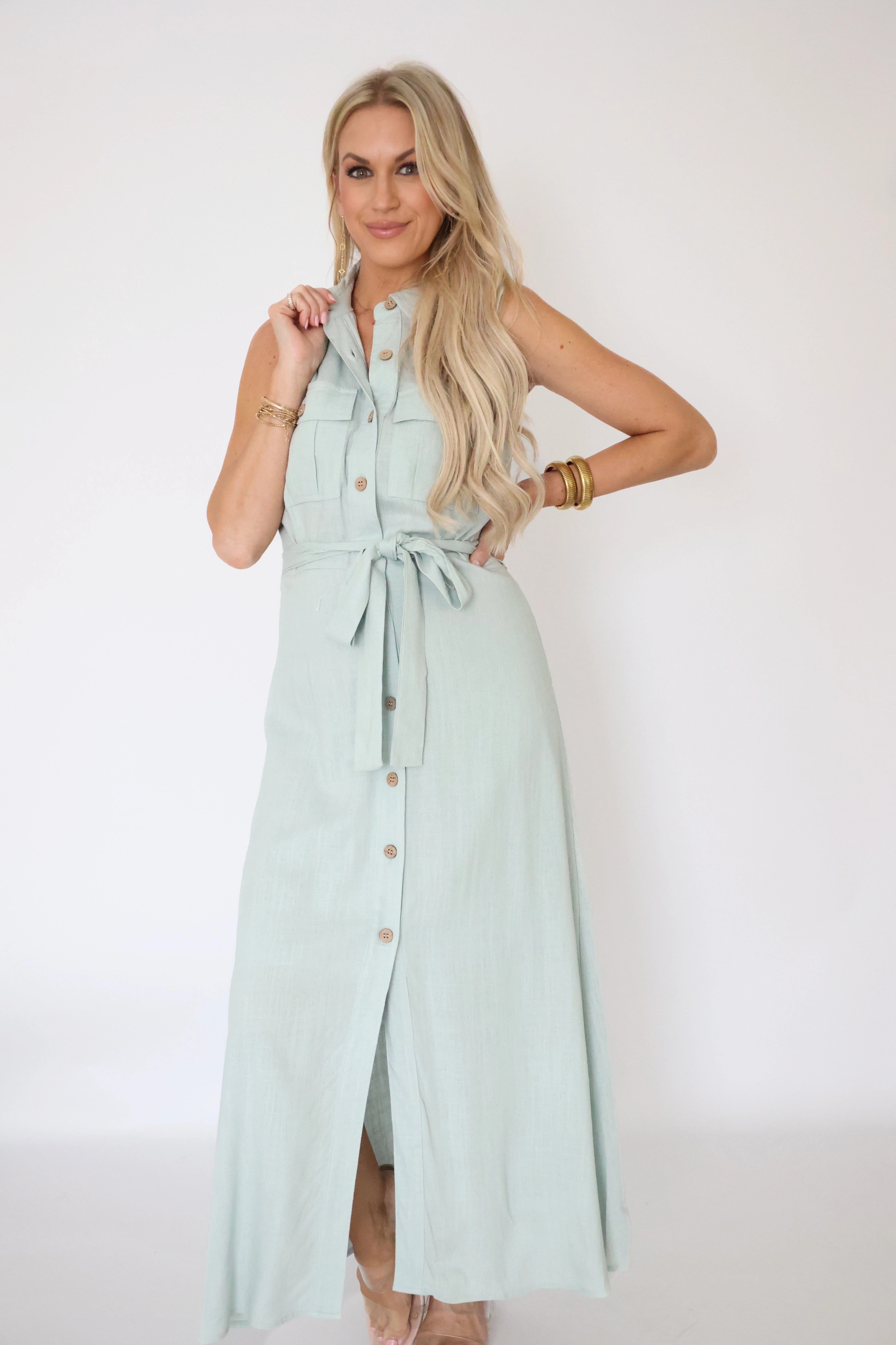 All Season Wear Fabric Britton Belted Midi Dress (FINAL SALE)