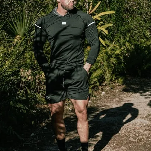 BROKIG Mens Inzip Lightweight Gym Workout Shorts, Athletic Short Shorts Fitted Lifting Shorts with Zipper Pockets(Small,Army Green)