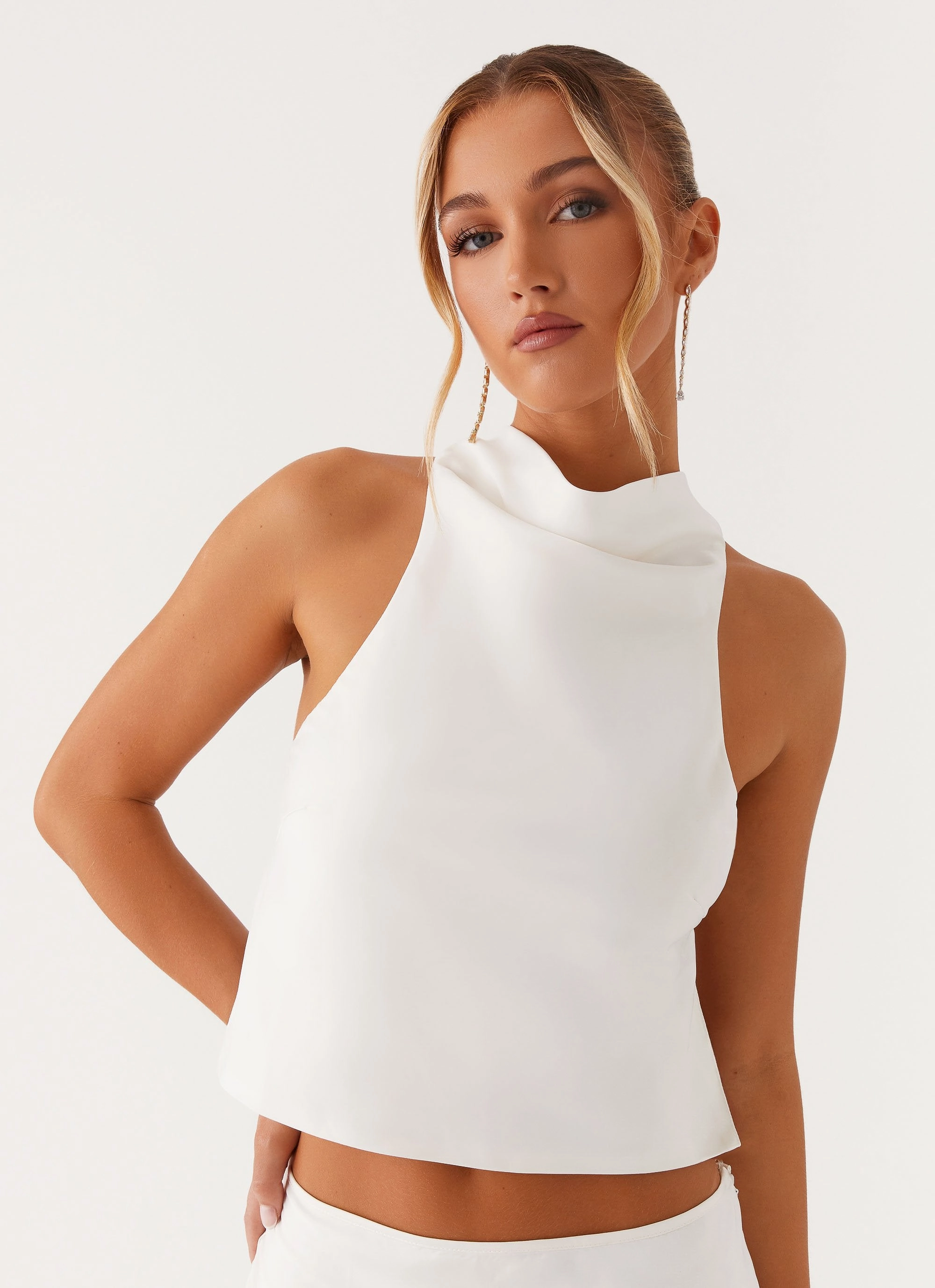 Brookie Satin Top - White Four Way Stretch Material