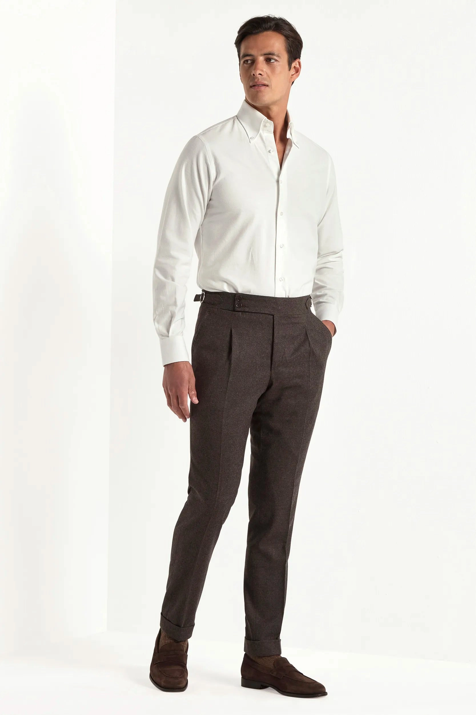 Brown flannel Soragna trousers - Made in Italy