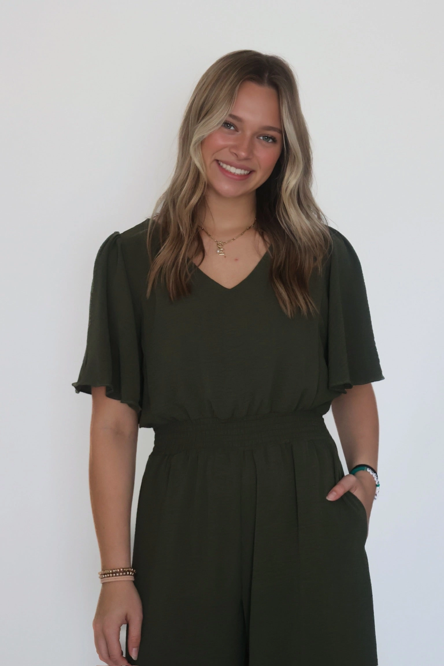 Mellie Wide Leg Jumpsuit Anti Static Fabric Layered Collar Structure