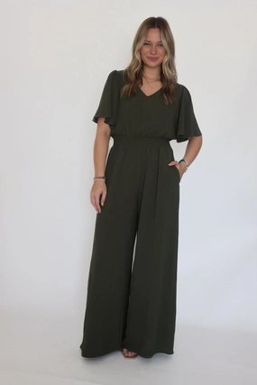 Brushed Fleece Backing Mellie Wide Leg Jumpsuit GarmentWashedFinish Mellie Wide Leg Jumpsuit