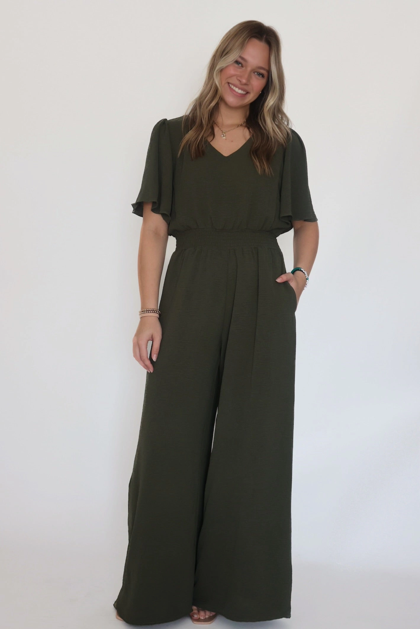 Contrast Stitch AntiStaticFabric Mellie Wide Leg Jumpsuit