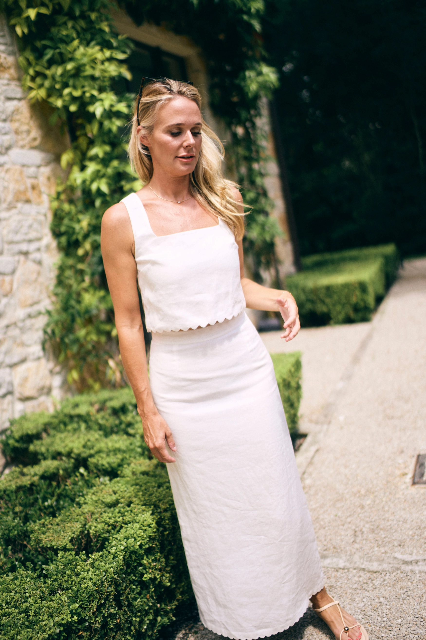 MASON'S DAUGHTER | Ella Scallop Maxi Skirt, White Linen HiddenStoragePocket