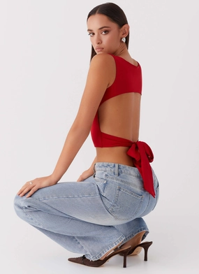 Saskie Tie Top - Ruby Red Sporty Blouse Stylish Dress