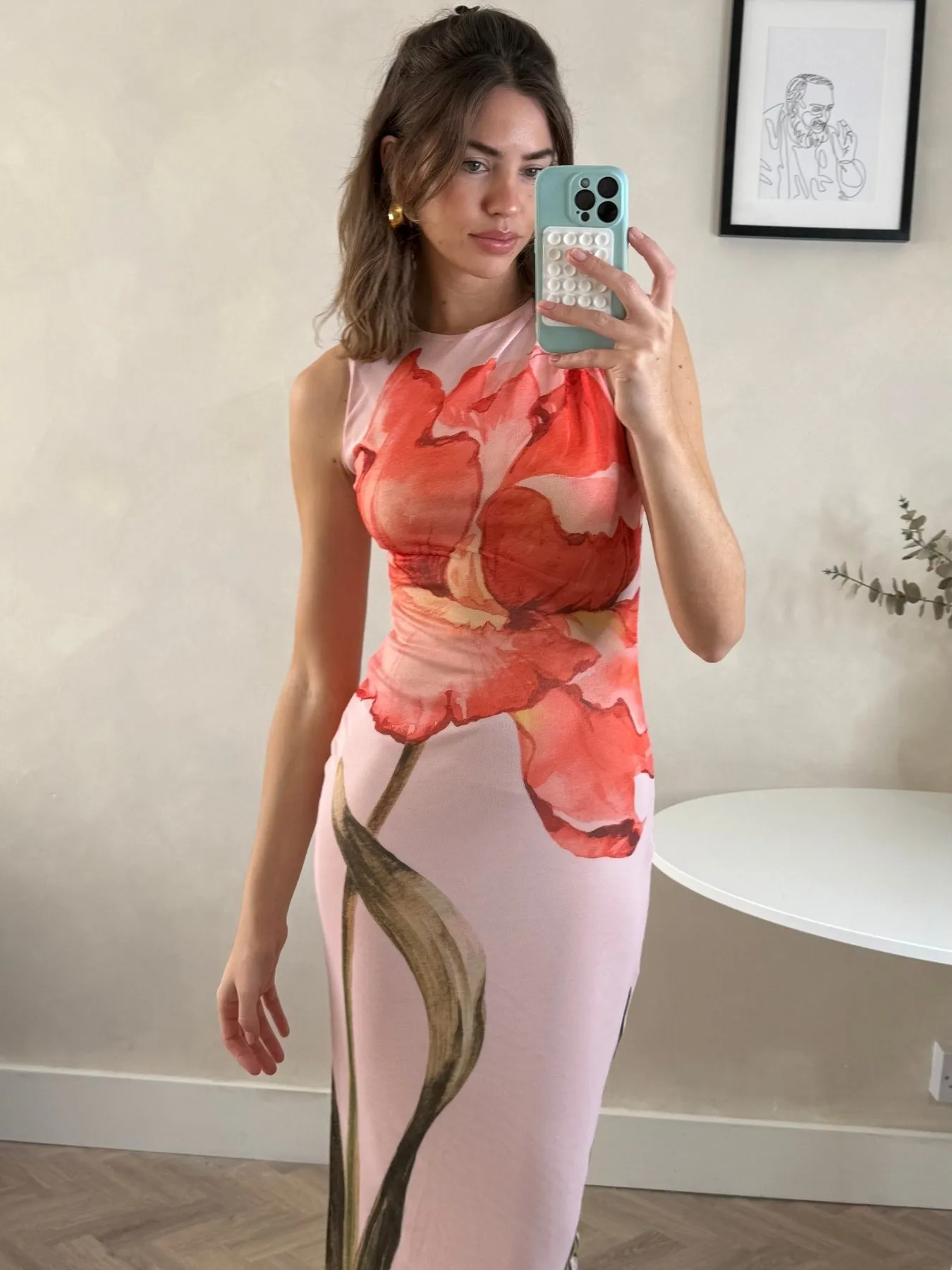 Placement Floral Maxi dress in Pink Polite Tone