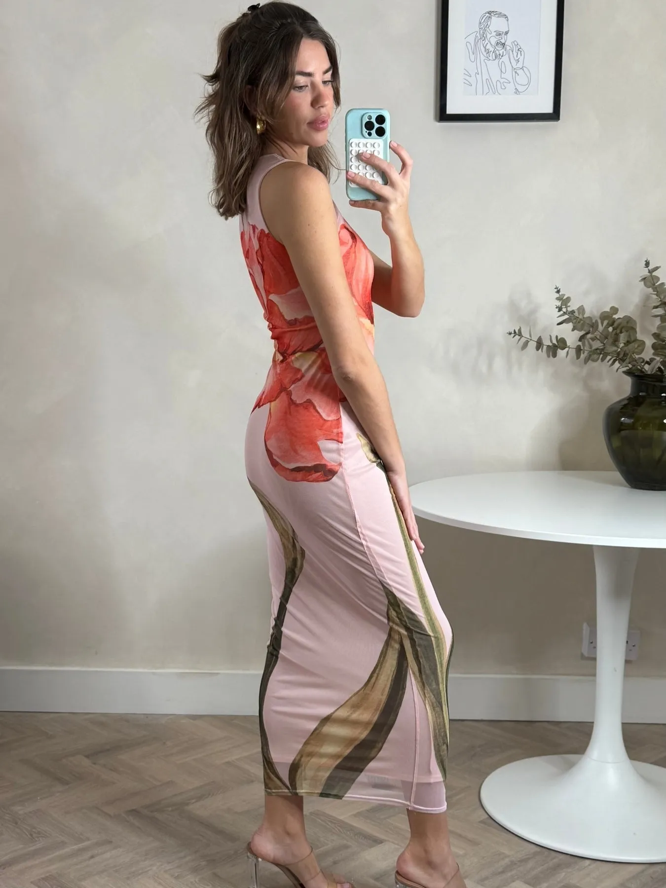 Smart Layer Wear Soft Gradient Placement Floral Maxi dress in Pink
