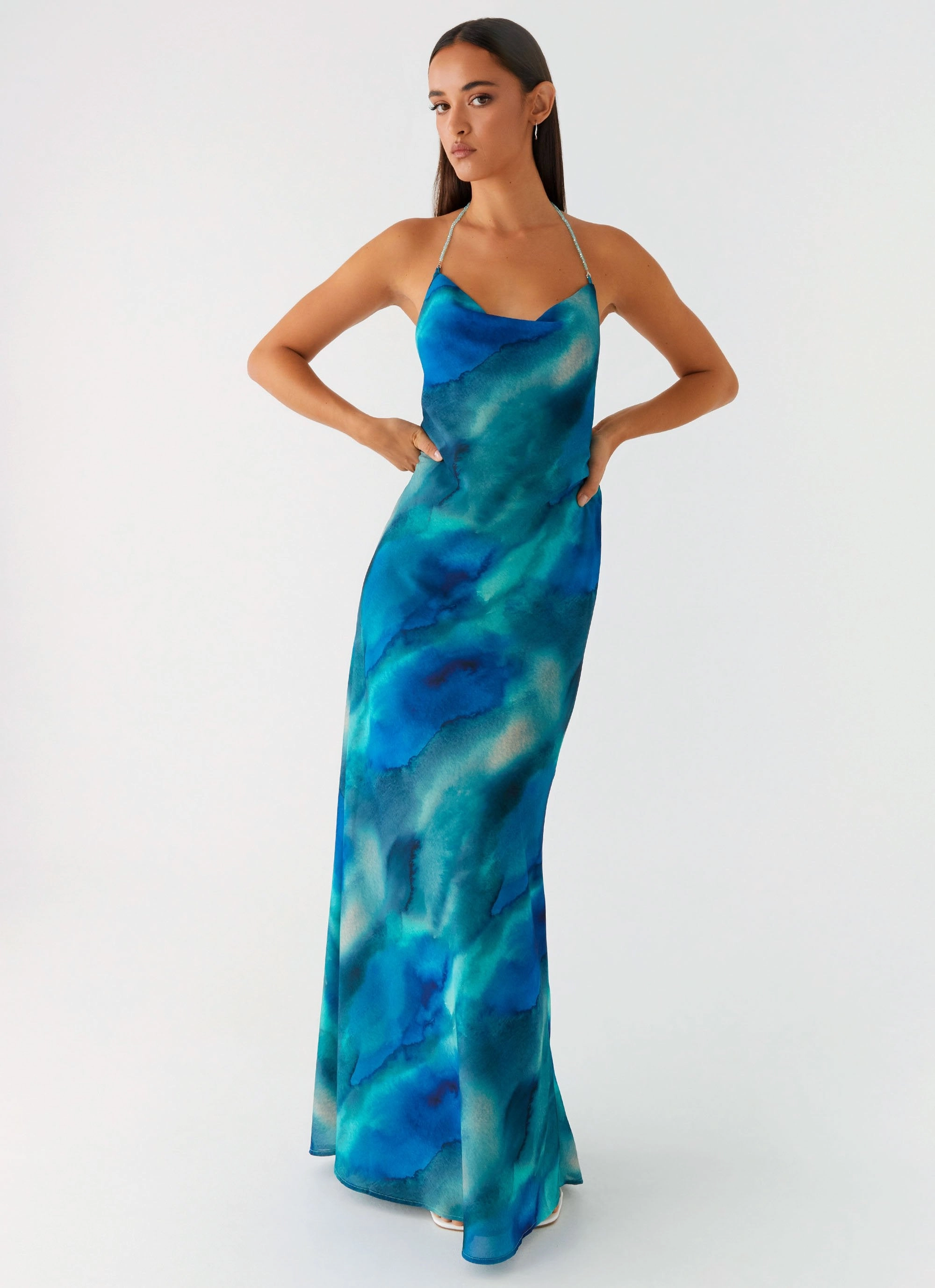 Journey Maxi Dress - Blue Tie Dye Elegant Layering Perfect For Work