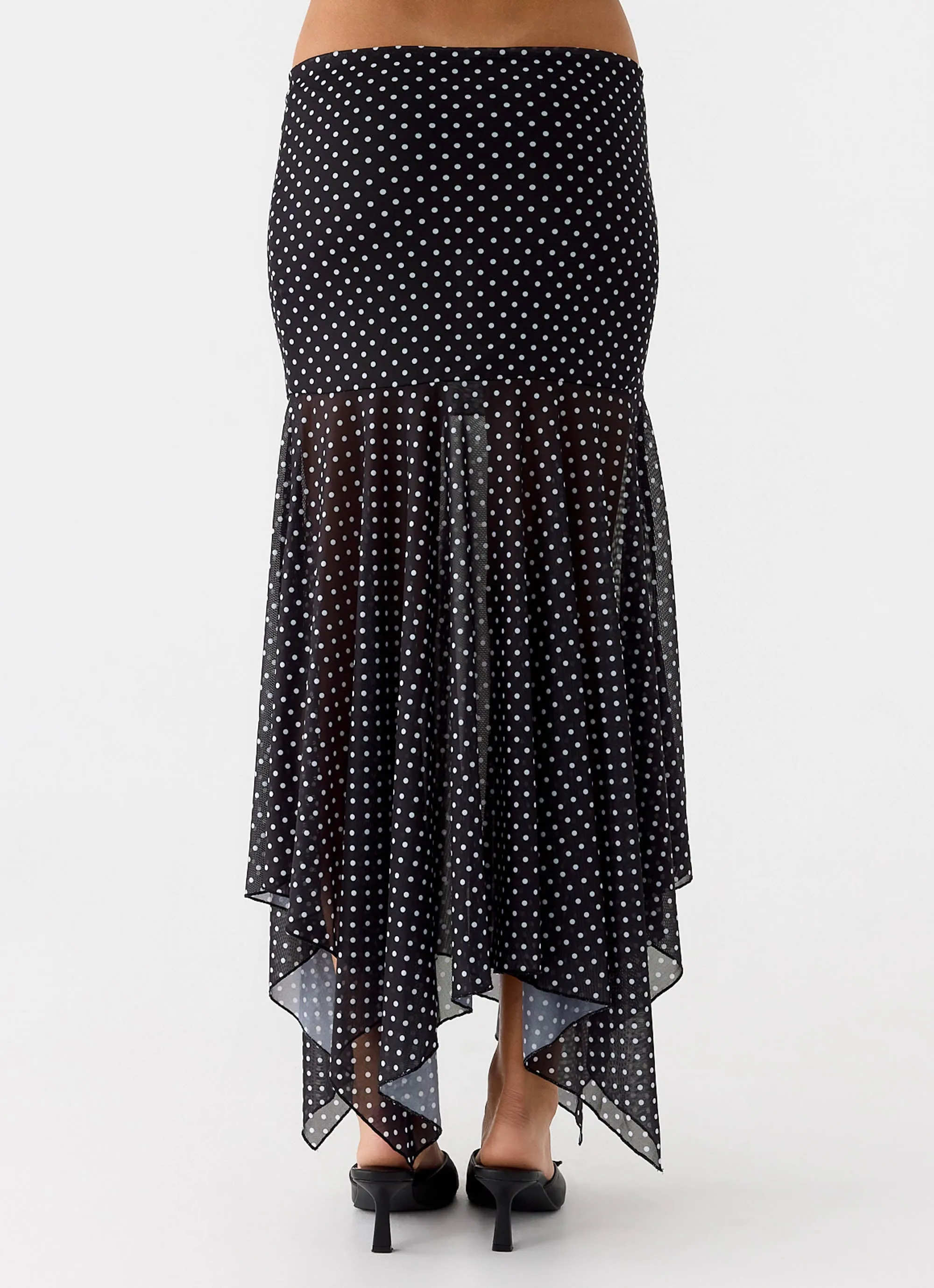 Lightweight Material party look Buffy Maxi Skirt - Black Polkadot