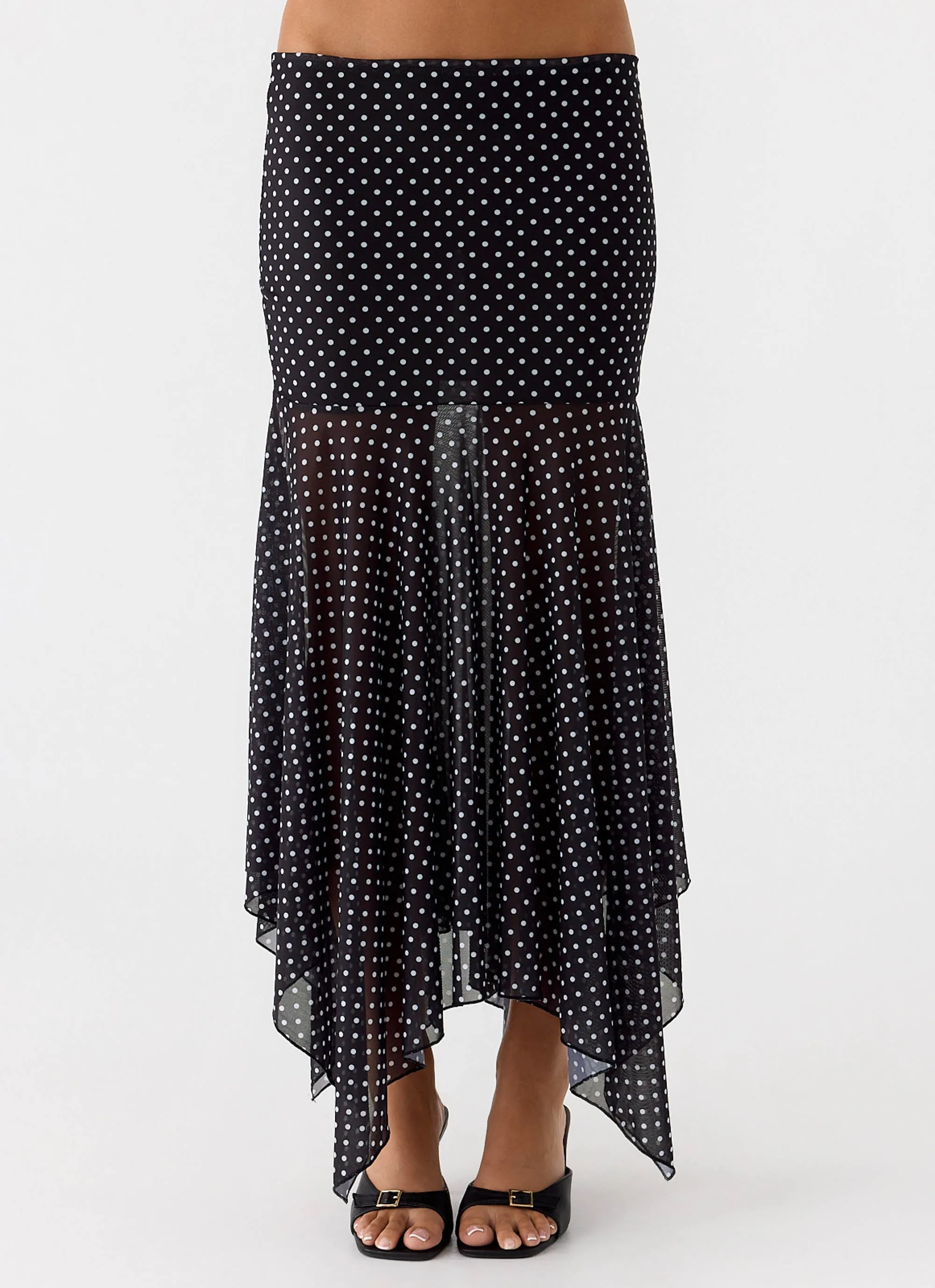 Buffy Maxi Skirt - Black Polkadot Minimal Vibes Relaxed Feel