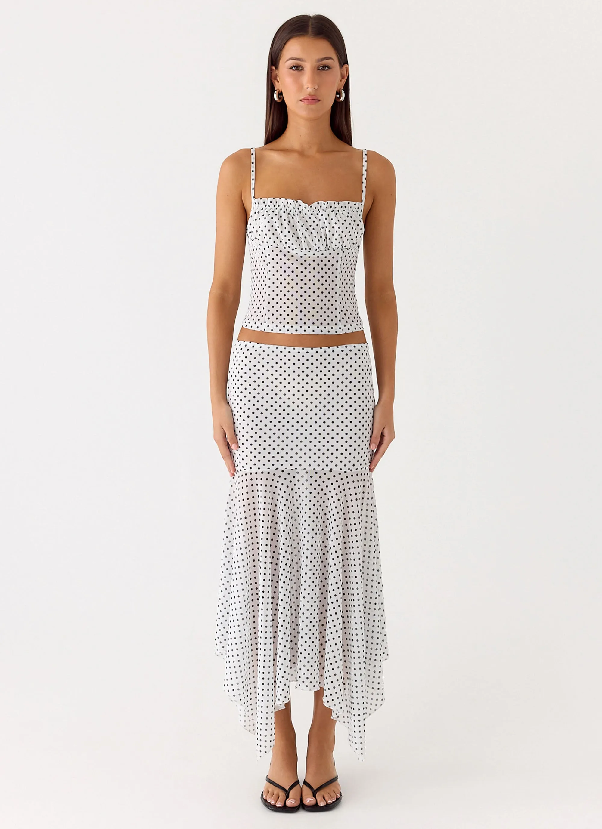 Button Fastenings Buffy Maxi Skirt - White Polkadot