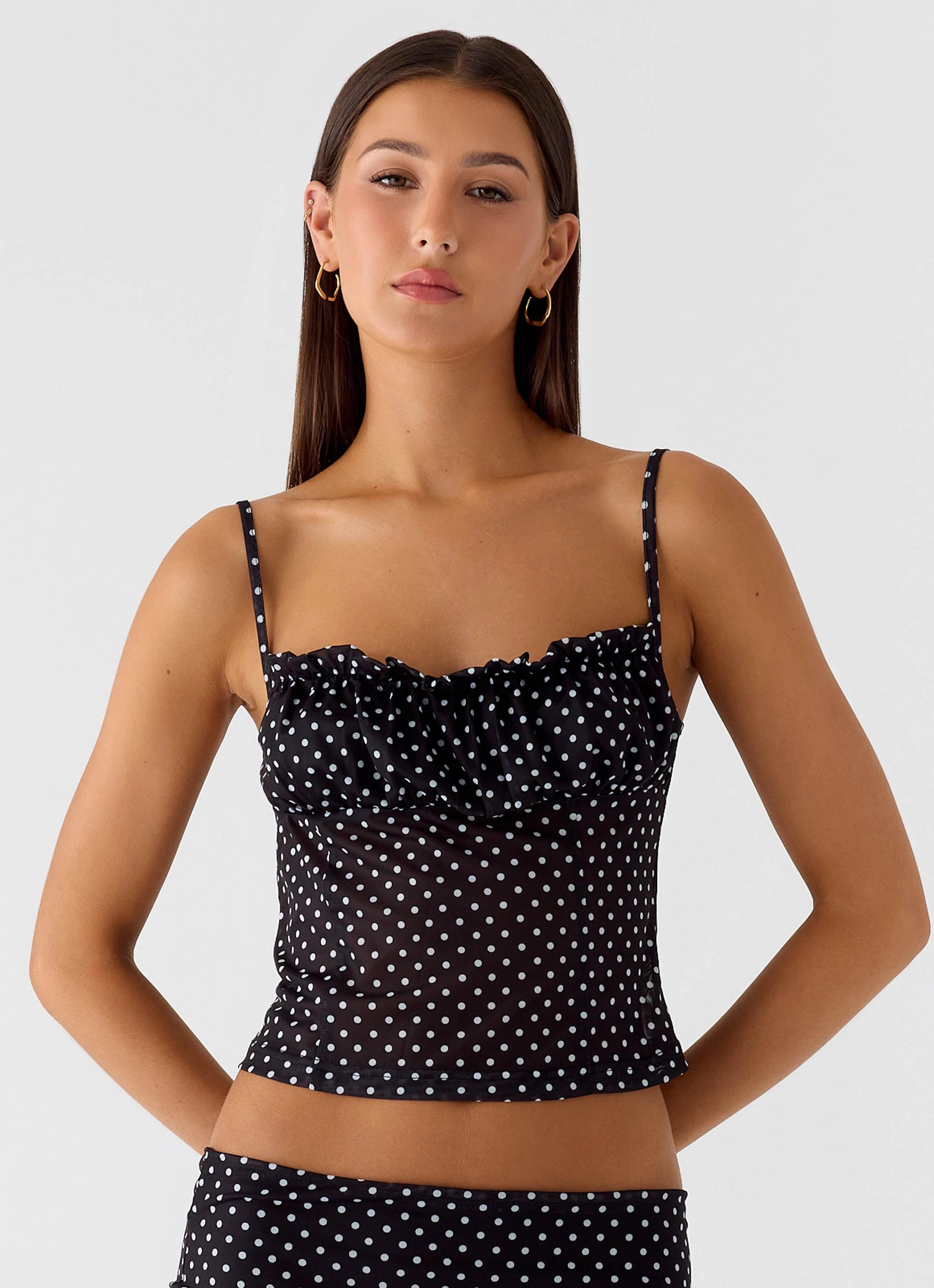 All Day Fit Buffy Top - Black Polkadot