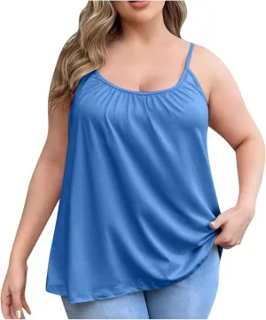 Built-in Bra Soft Cotton Cami Tank Tops for Women Comfy Summer Loose Pajamas Plus Size Padded Camisole Sleepwear Yoga Shirts